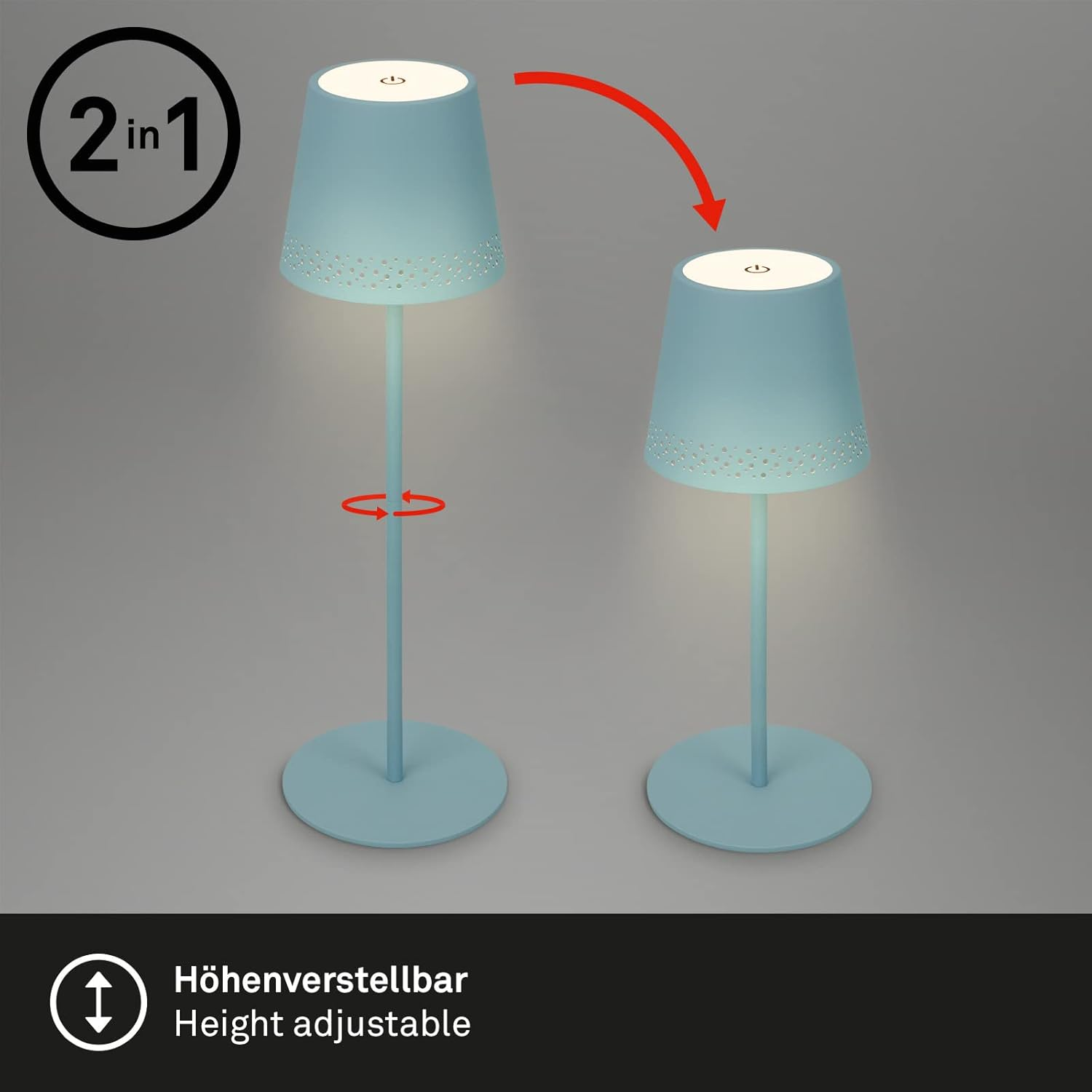 Briloner - LED Battery Table Lamp 2 in 1 Assembly, Stepless Dimmable, Touch, Mobile Light, LED Table Lamp Outdoor, LED Table Lamp Cordless, Dove Blue