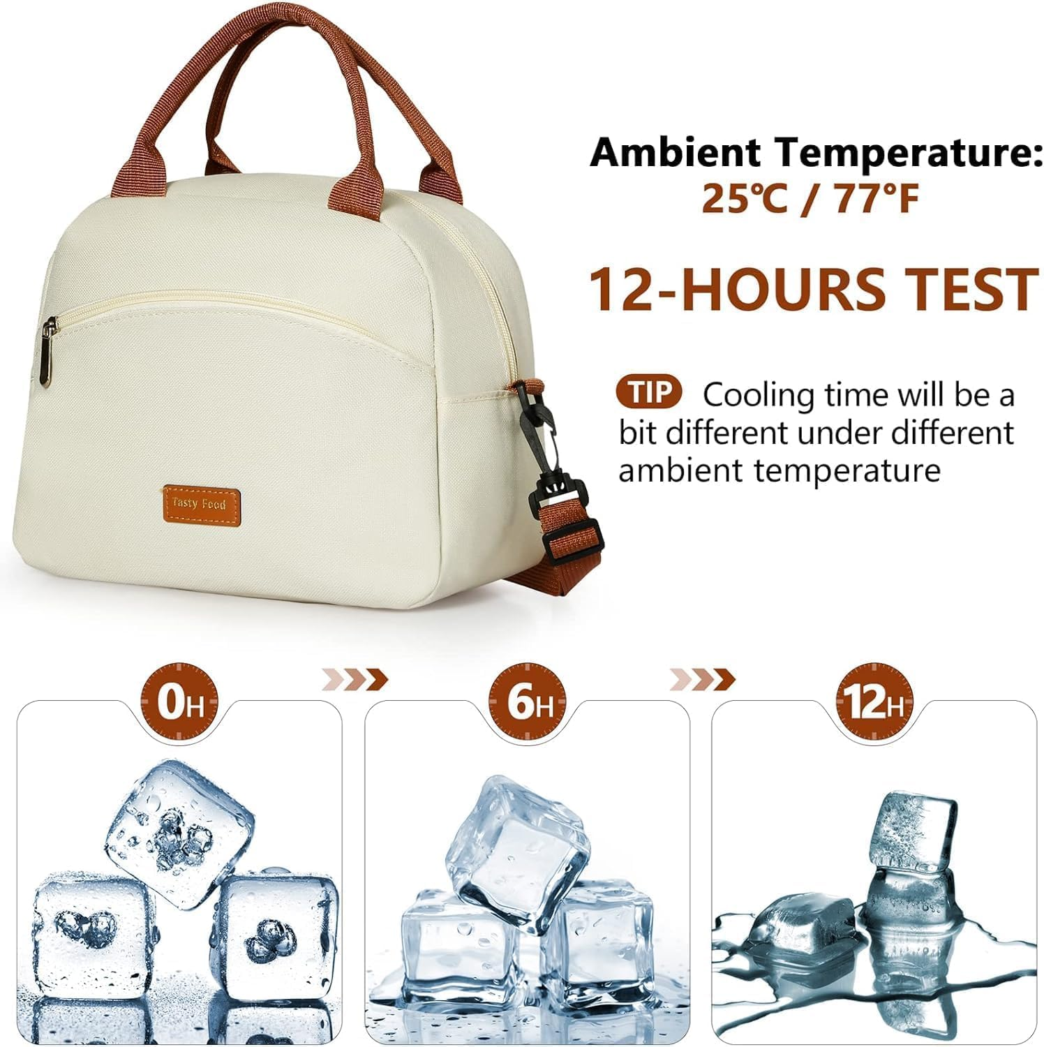 Lunch Bag Lunch Box for Women Men Insulated Waterproof Insulated Portable Reusable Bag for Lunch,Leakproof with Adjustable Straps Can Be Used for Work,Picnic - Off-White image number 5