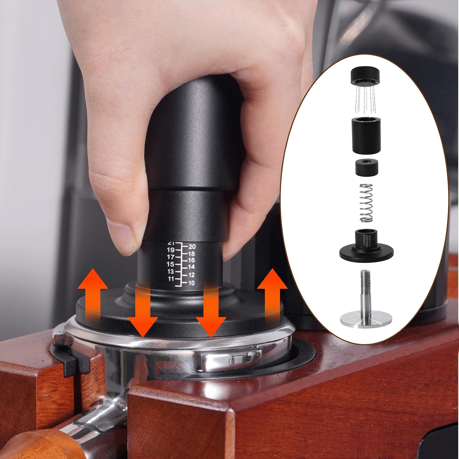 Espresso Tamper with WDT Tool, 2 in 1 Coffee Tamper 53Mm with Stainless Steel Base, Espresso Coffee Stirrer,8 Needles 0.4Mm WDT Tool Espresso Fits All 54Mm Portafilters,Coffee Gifts