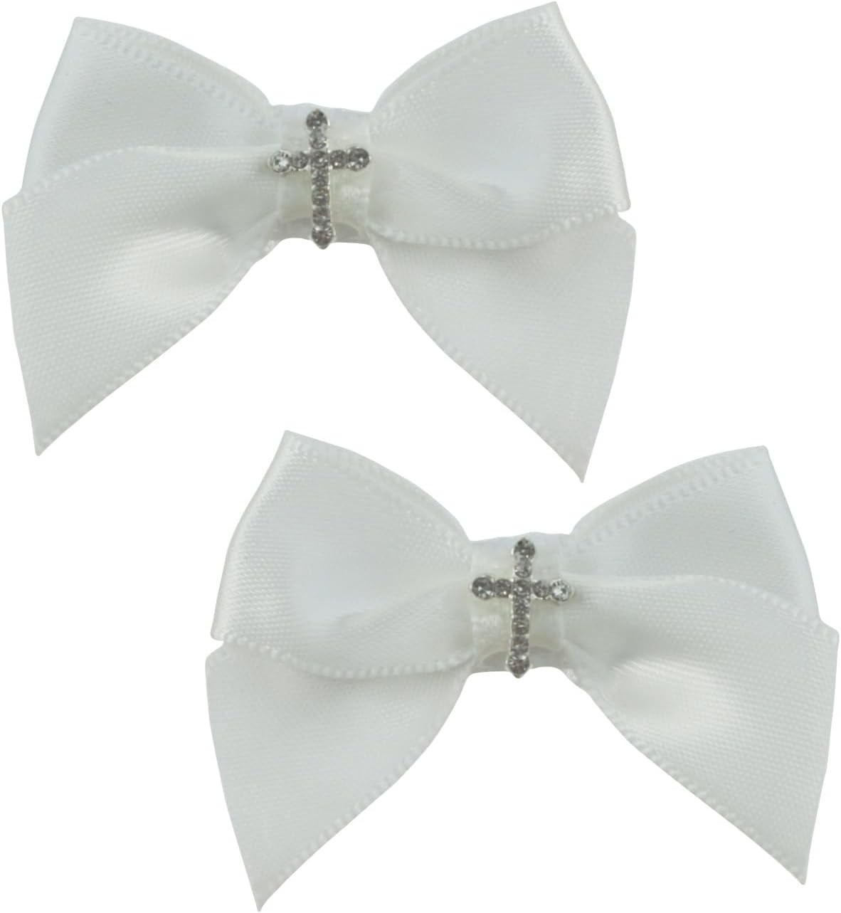 Baptism off White Satin 1.7 Inches Mini Bows with Delicate Cross Small 1.4 Inches Alligator Clip image number 5