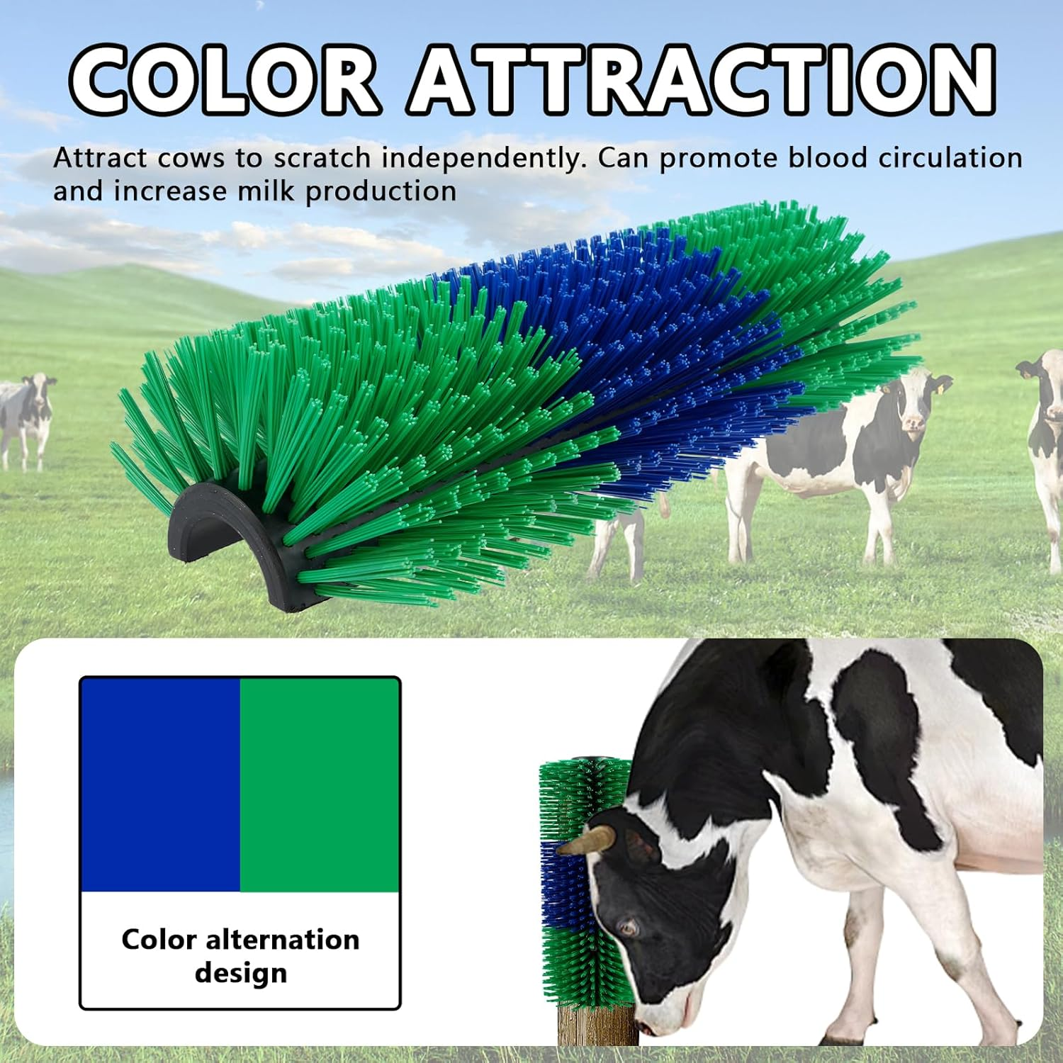 Livestock Scratching Brush, 17.7 X 7.8 Inch Large Cattle Brush Scratcher for Relieving Itching and Cleansing Massage, Livestock Scratching Brush for Horse, Elk, Cattle, Pig, Sheep (Green) image number 1