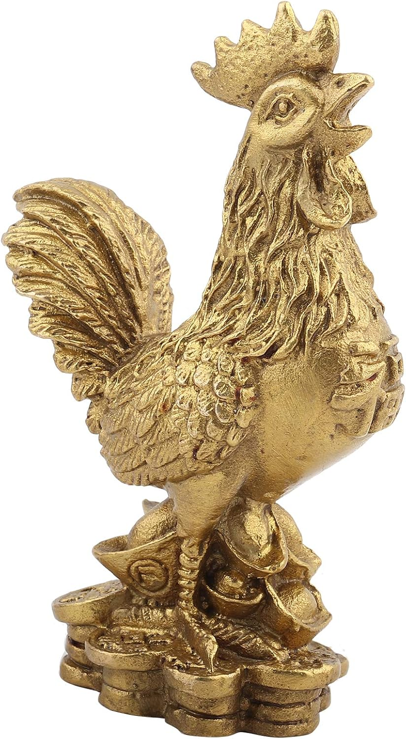 Brass Rooster, Chicken Furnishment Statue Feng Shui Handmade Figurine Collection Home Decor Lucky Charm Farm Animal Metal Wealth Ornament Sculpture Small Table Decoration image number 6