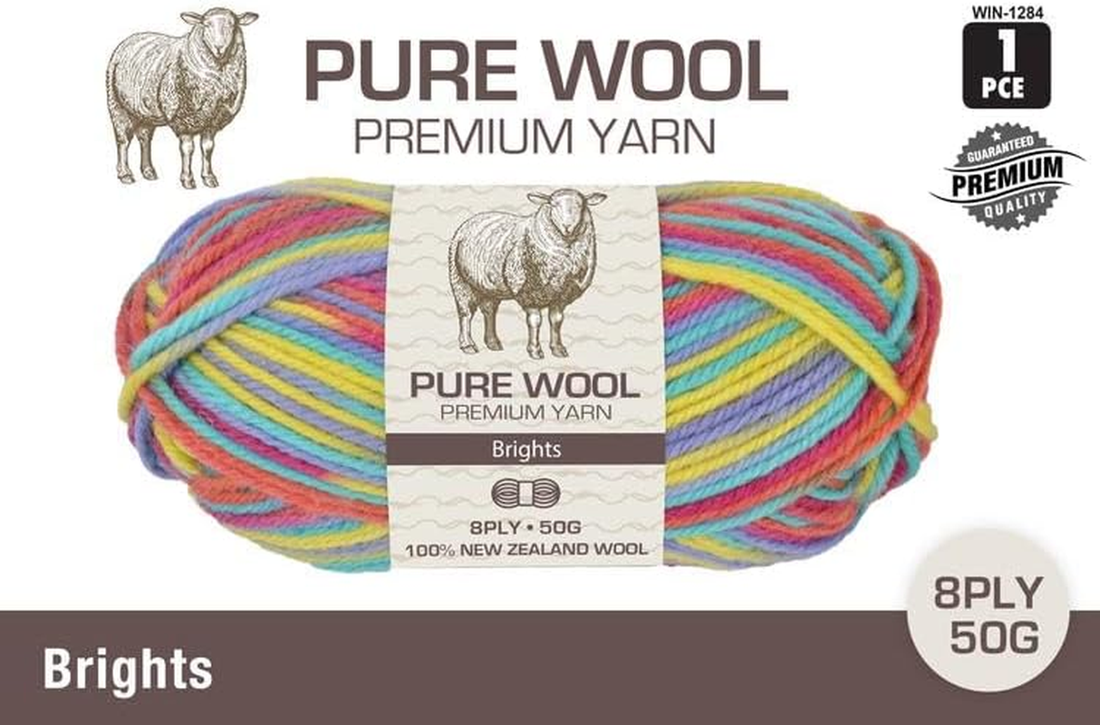 Premium 3-Ply Pure Wool Yarn 50 G, Bright