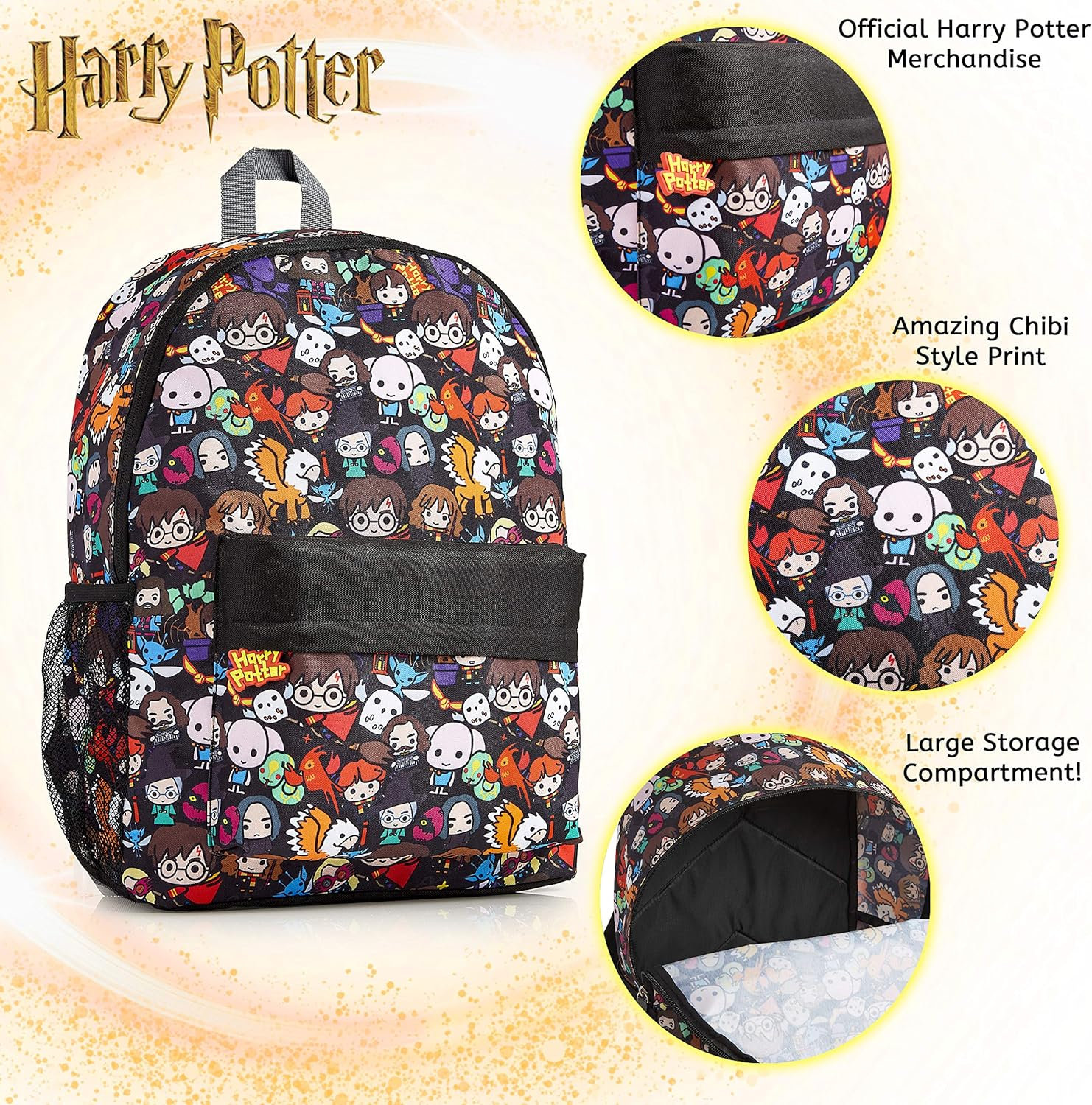 Harry Potter School Bag, Backpacks for Girls Boys with Chibi Character Print, School Supplies for Kids, Large Rucksack for School Travel, Gifts for Boys Girls Teenagers image number 4