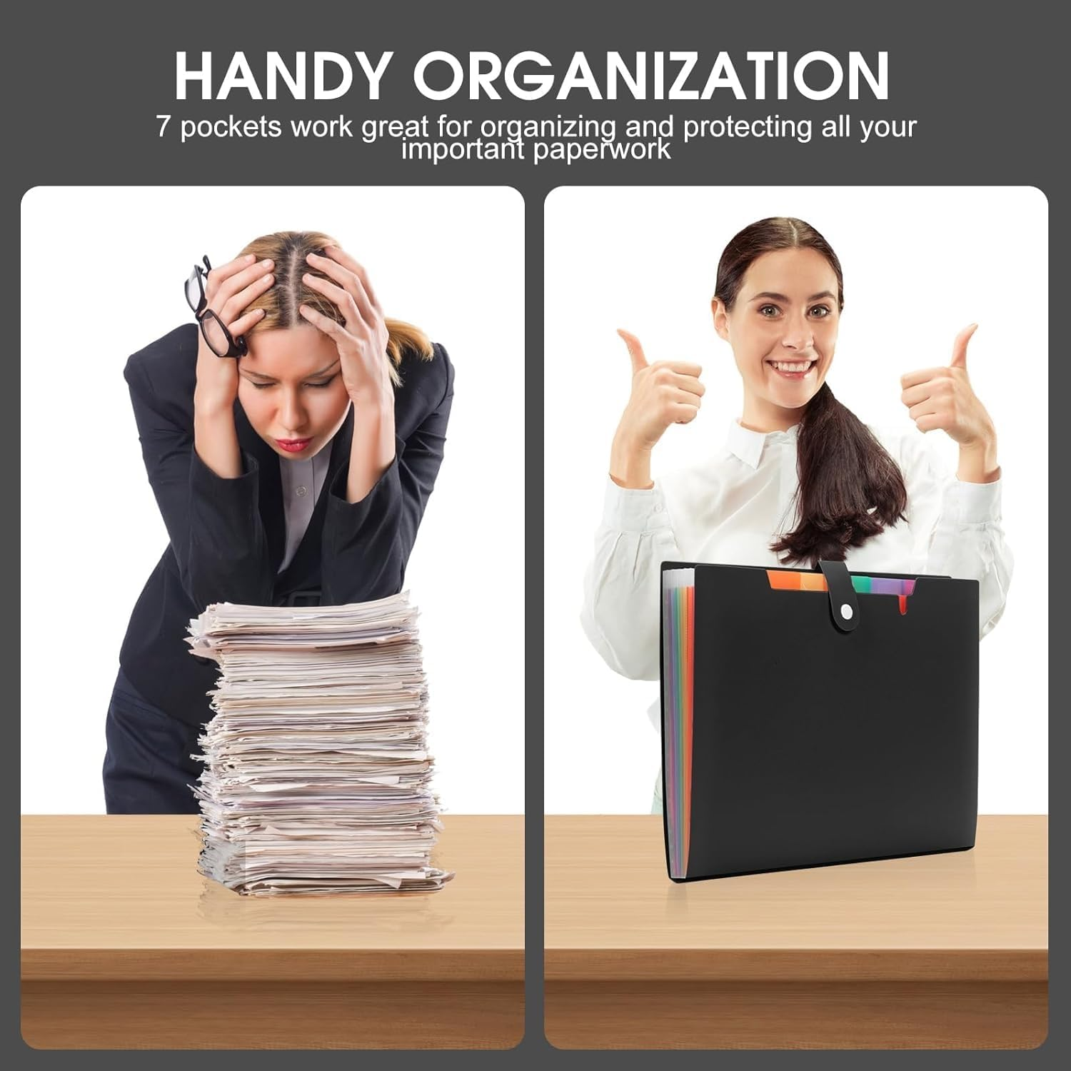 2 Pcs Colorful 7 Pockets Expanding File Folder with Tabs for A4 Paper Size, Plastic Accordion Filing Folder Organizer with Sticker Tabs, Ideal for in School, Home, and Office image number 4