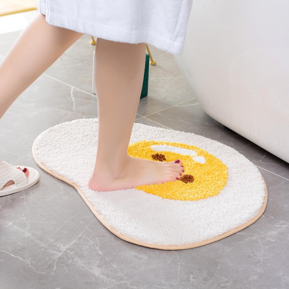 18.8X25.5'' Egg Bath Mats, Soft and Absorbent Microfiber Bath Rugs, Non-Slip Shaggy Shower Carpet, Machine Wash Dry, Soft Shower Rugs for Bathroom Floor, Tub and Shower, Egg image number 1