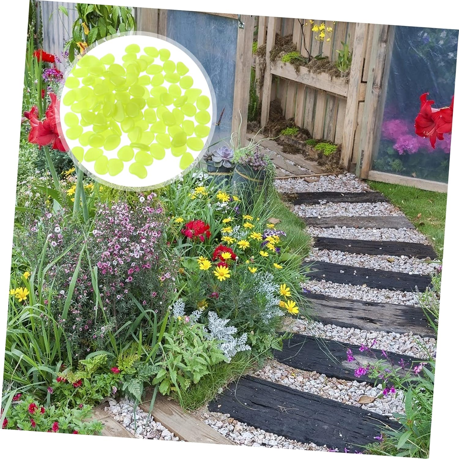 Yardwe 100Pcs Garden Pebbles Glow for Fish Tank Decor Pathway Decoration and Outdoor Landscaping Vibrant Mixed Colors for Aquarium and Garden Use image number 5