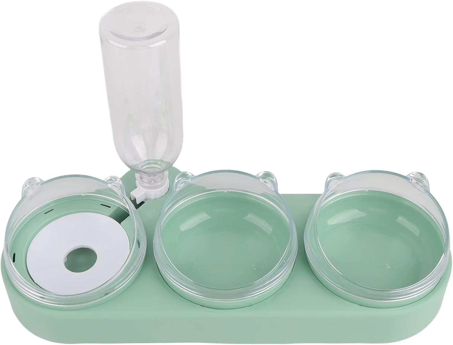 3 in 1 Cat Double Food Bowls, Pet Bowls Pet Food Water Feeder Automatic Puppy Feeder, Multipurpose Food Grade PP Automatic Water Feeder Bowls for Small Cats and Dogs (Light Green) image number 4