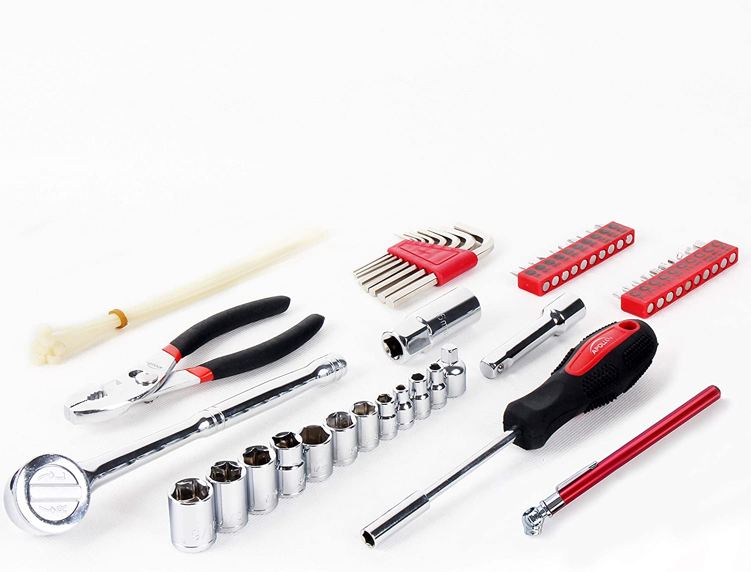 Apollo Tools DT9774 56 Piece SAE Auto Tool Kit in Compact Zippered Case with Most Useful Mechanics Tools image number 2