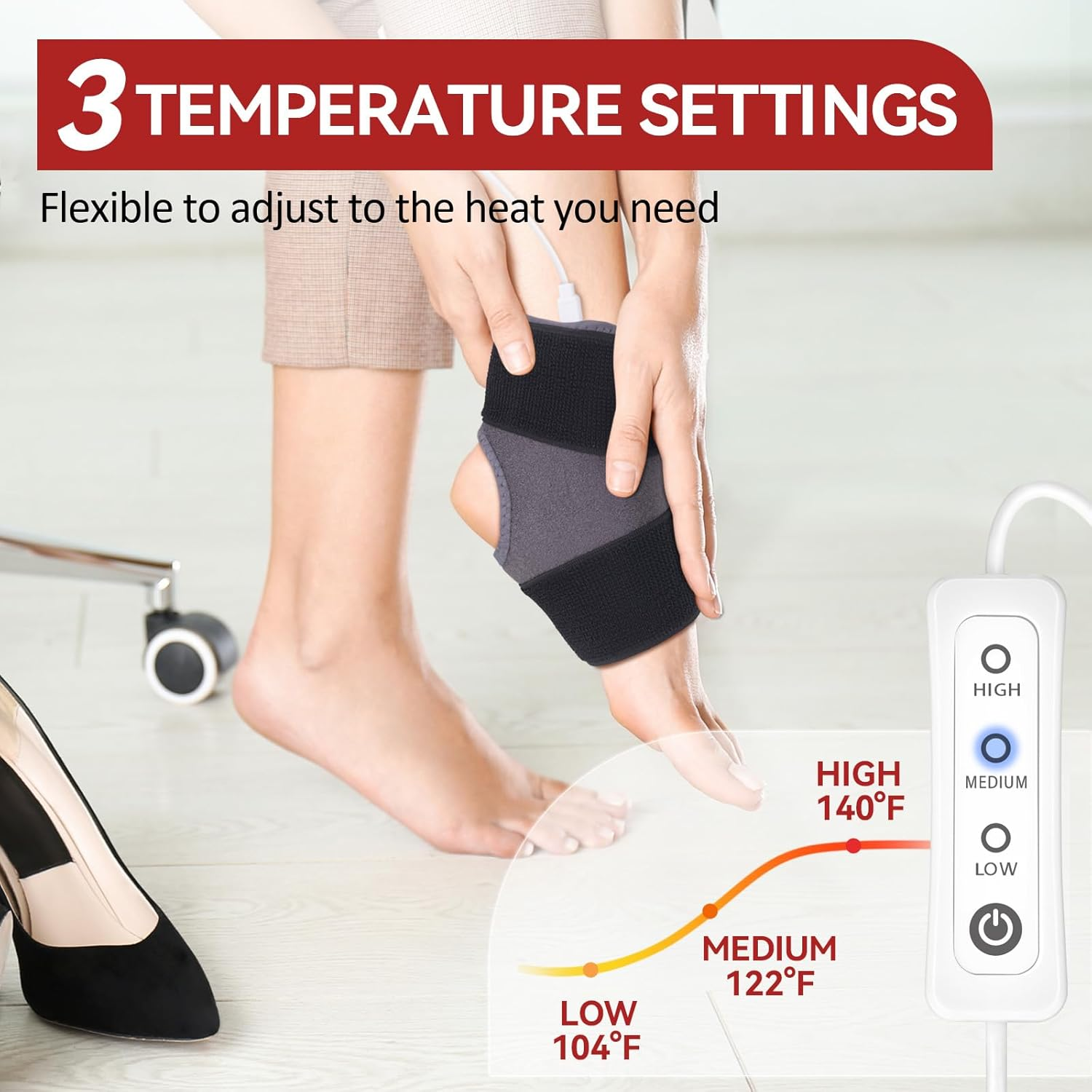 Heated Ankle Wrap for Ankle Arthritis Pain Relief, USB Ankle Heating Pad with 3 Heat Settings, Auto Shut Off, Heat Therapy for Sprains, Strains, Post-Surgical, 1 Pack image number 6