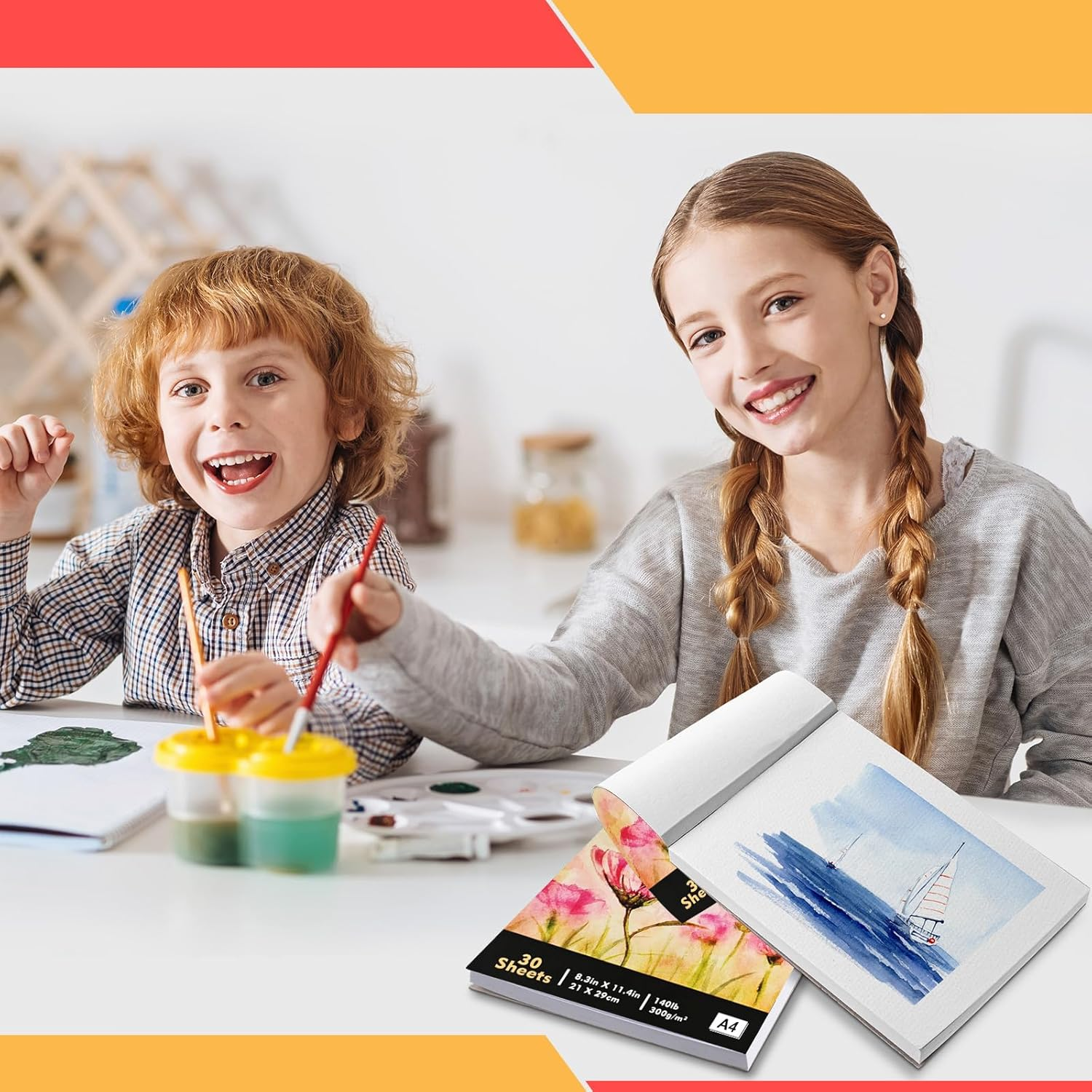 Watercolor Paper, 30 Sheets 300Gsm/140Lbs Drawing Paper Pad. A4 Watercolor Book Pad Acid Free, Cold Pressed, Watercolor Sketchbook for Painting, Drawing, Quick Drawing and Mixed Media. (颜色B) image number 1