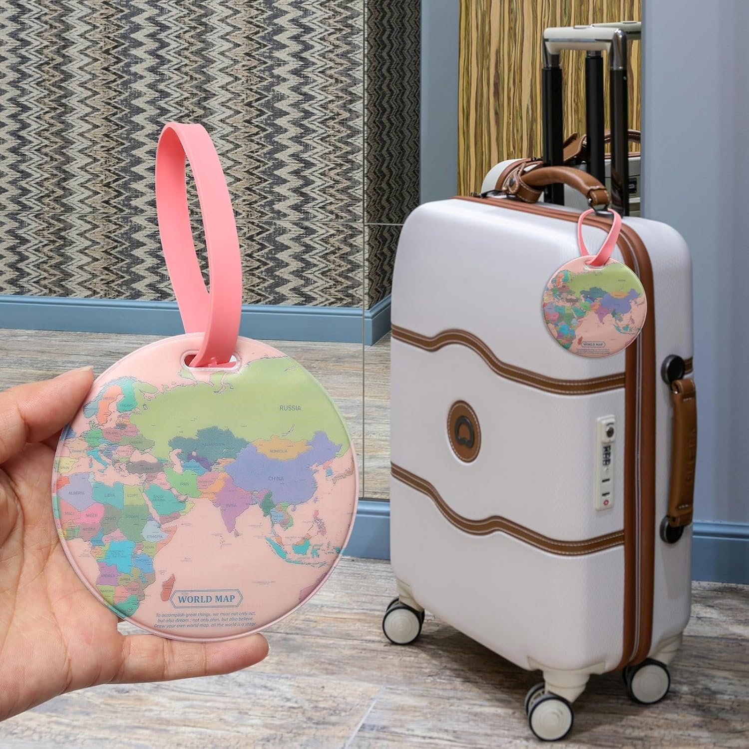 PVC World Map Luggage Tags Suitcase Tags, 4Pcs World Map Travel Luggage Suitcase Labels, round World Map Travel Luggage Tags image number 3