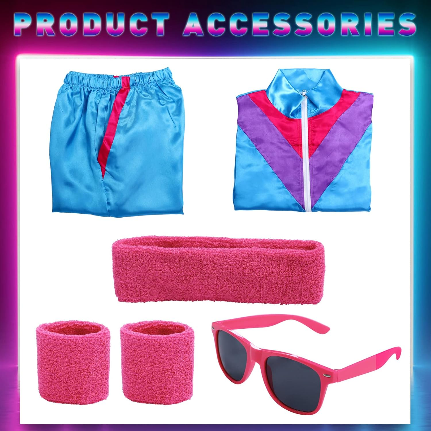 80S 90S Costume Men Women Retro 80S Tracksuit 1980S Disco Costume Fancy Dress Workout Costumes for Adult Shell Suit for Men Women Outfits Adults Halloween 90S Theme Party image number 4