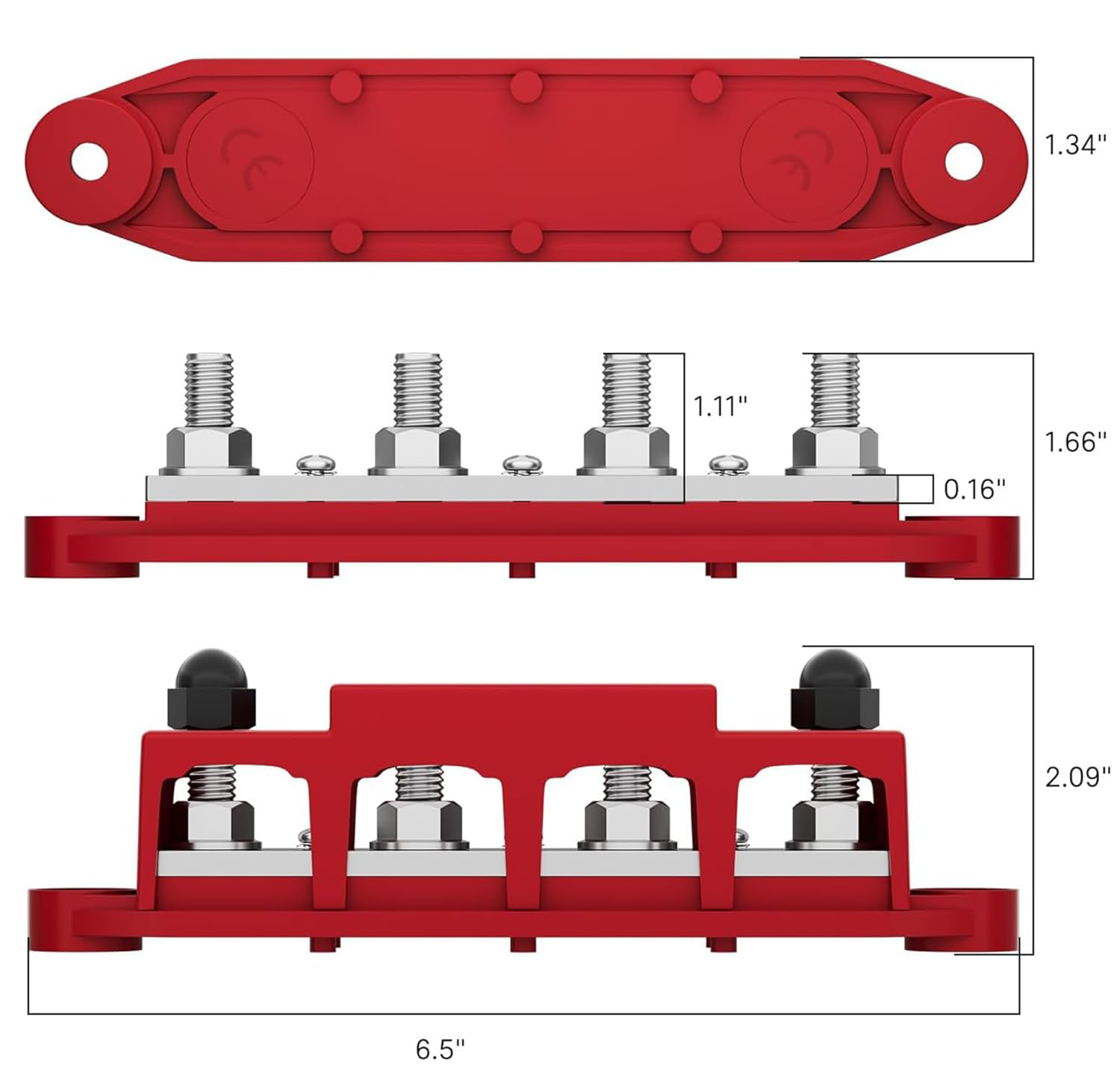 Aikoolwer Power Distribution Block Bus Bar 2 PCS 5/16" M8 250 AMP 12V 24V Automatic Marine Electric Busbar 4 Stud Black Red Junction Block Car Boat Marine Caravan RV image number 5