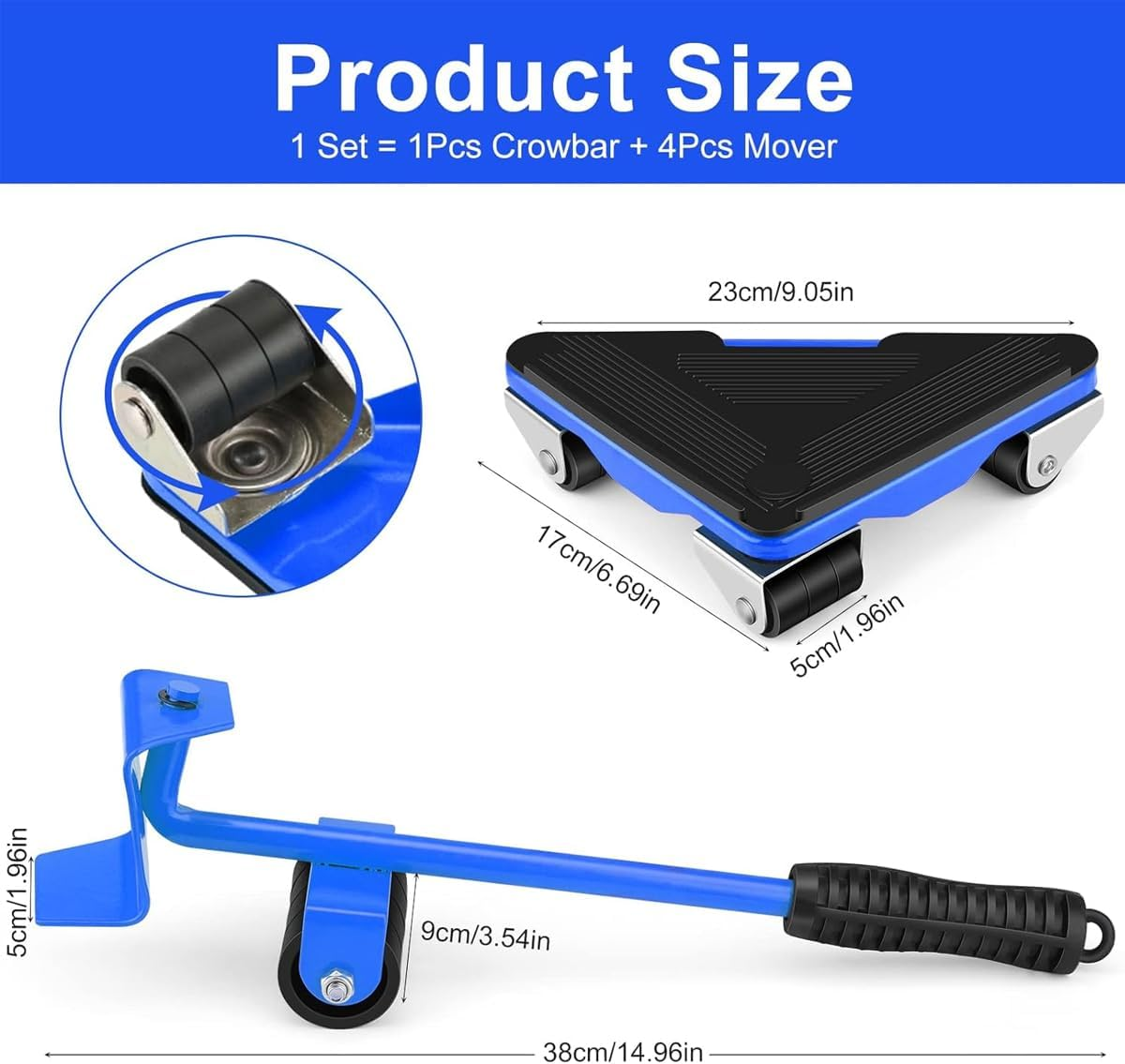 AIMALL 5-Piece Heavy Furniture Lifter and Mover Set with 360&deg; Rotatable Wheels, Easy Lifting and Moving Tool for Home and Office - Red image number 5