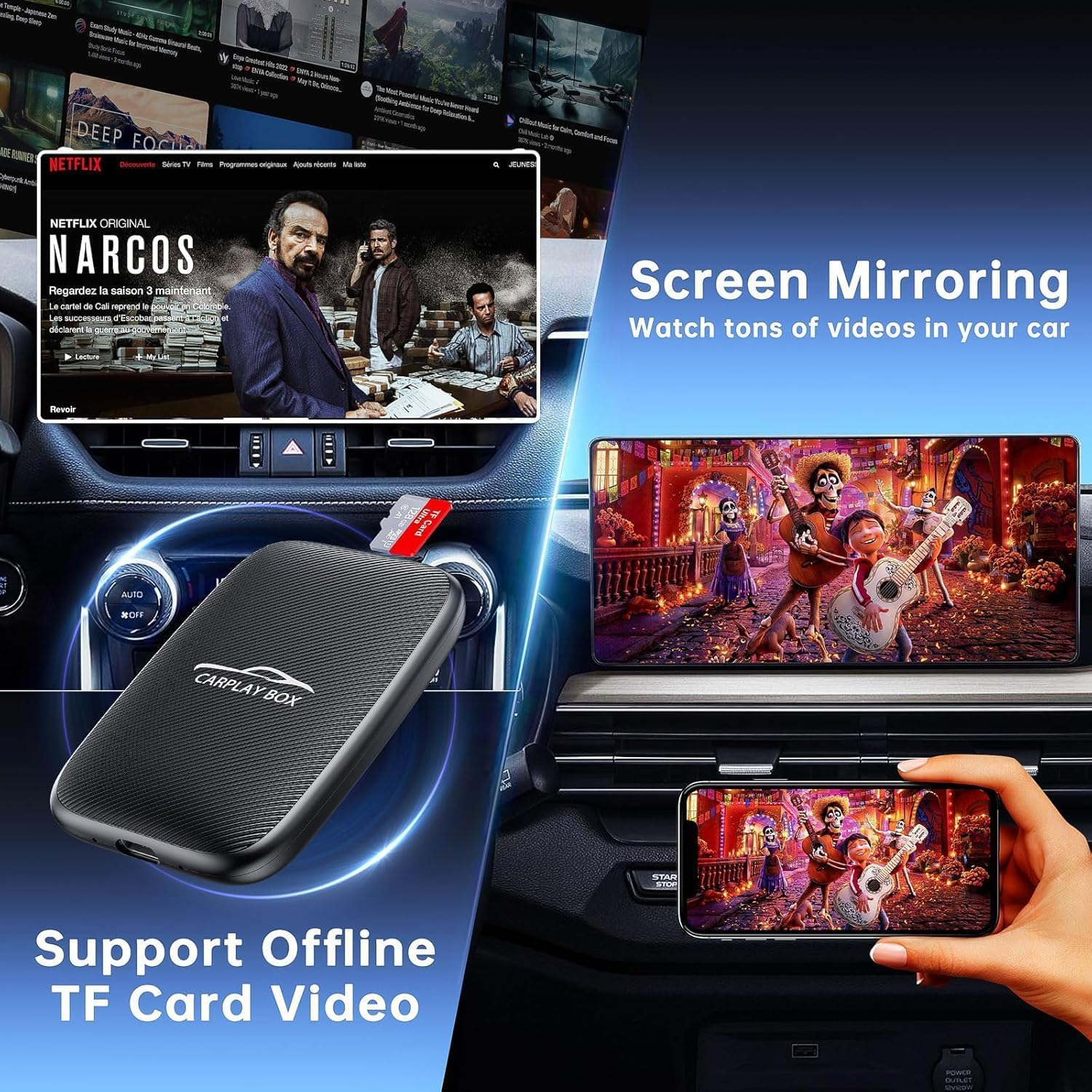 5-In-1 Carplay and Android Auto Wireless Adapter, Wireless Carplay Adapter with Netflix Youtube TF Card, Plug & Play, Easy Setup, Magic Video Ai Box for OEM Wired Apple Car Play Cars image number 1