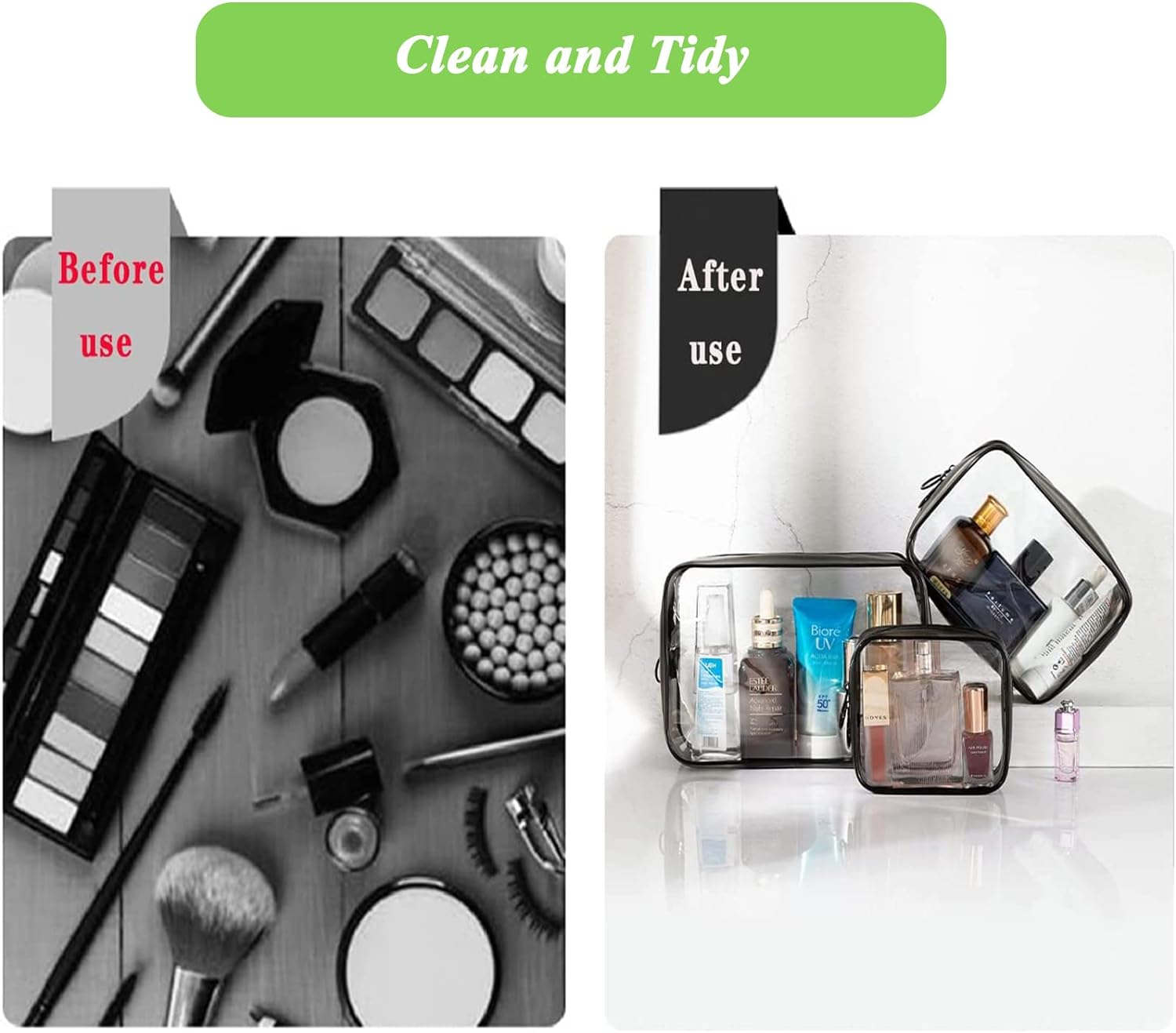 Set of 3 Clear Cosmetic Bags - Clear Travel Makeup Bags, Clear Toiletry Bags, Portable Clear Pouches, Transparent Travel Pouch Bags with Zipper for Women, Girl (Clear) - Black image number 6