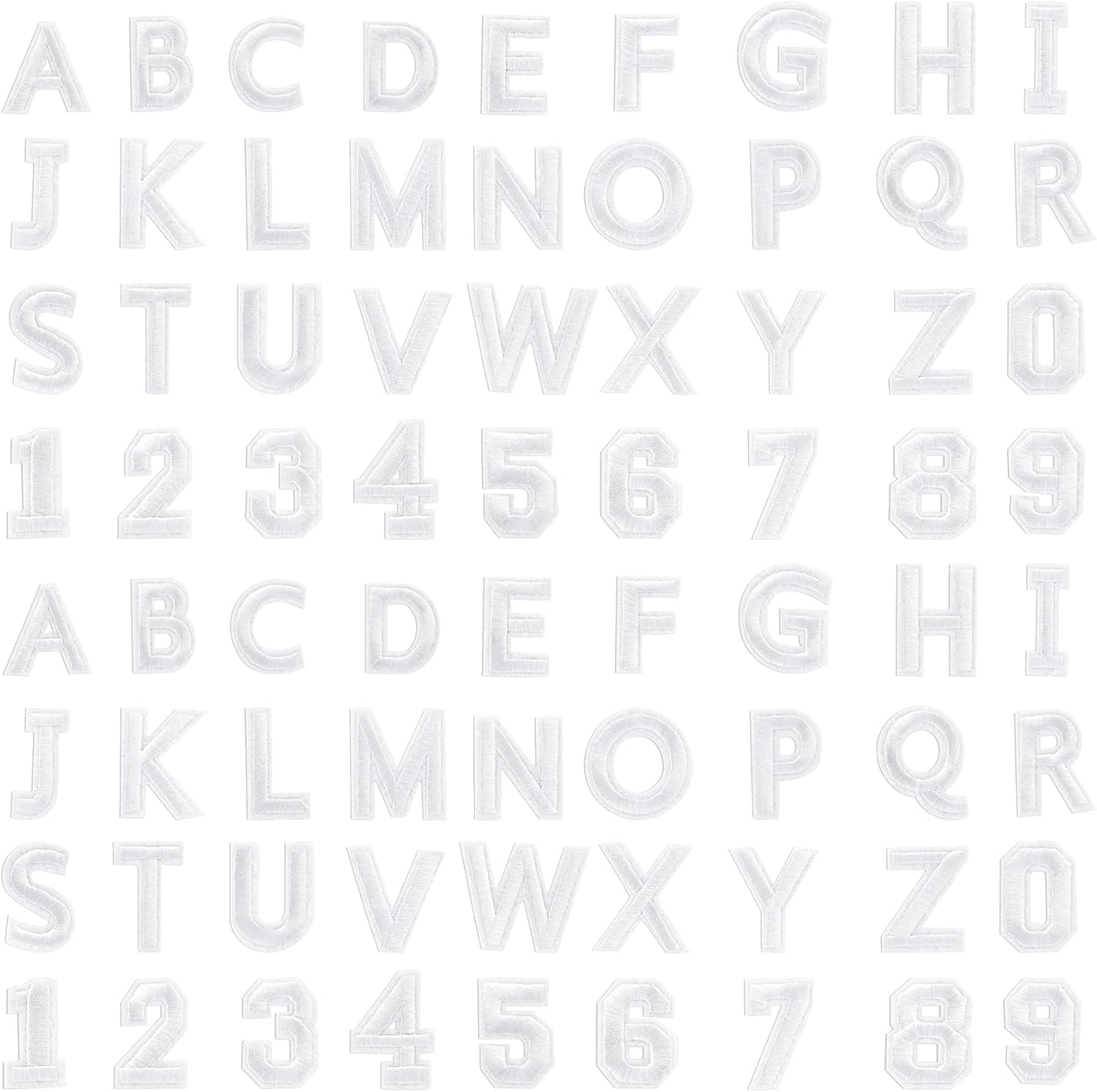 72Pcs Iron on Patches, Betterjonny White Embroidered Patches 52Pcs Alphabet a to Z and 20Pcs Number 0-9 Sew on Patches Capital Letters Numbers Patches for Clothes Shoes Hats Bags - Colorful image number 6