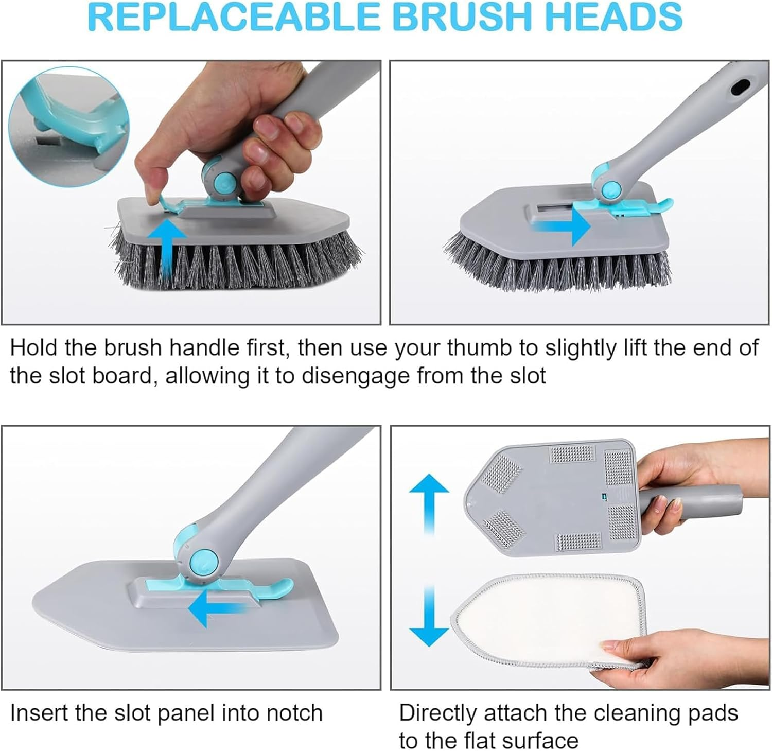 5-In-1 Shower Cleaning Brush, 180 &deg; Rotatable Long Handle Shower Cleaning Tool, Used for Cleaning Shower Bathtub Tiles, Walls, and Floors image number 3