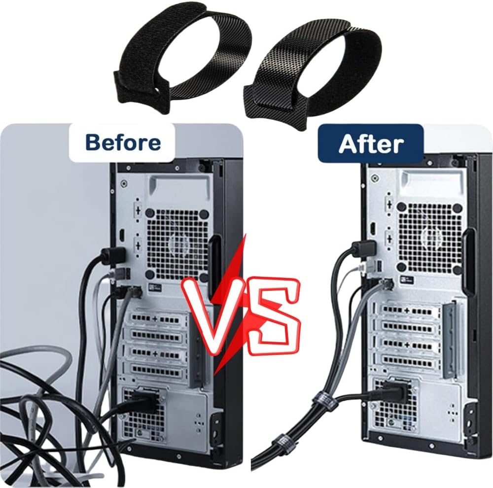 110 Pcs Reusable Fixed Straps, Adjustable Hook and Ring Tissue Straps, Suitable for Home, Office and Data Center (Black) image number 5