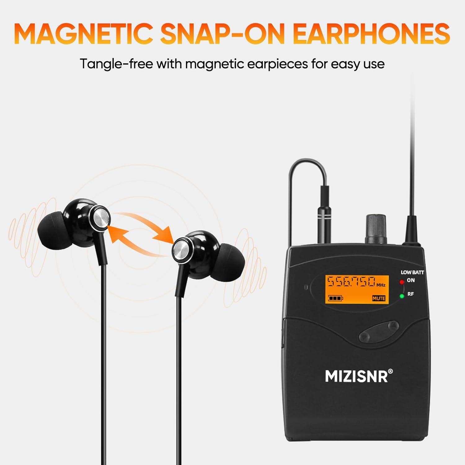 Wireless in Ear Monitor System, Pro UHF Mono IEM System with Metal Transmitter, 4 Bodypack Receivers W/Monitor Earphones, 100 Frequencies, Rack Mount, 262Ft Operation for Bands Stage Studio image number 1