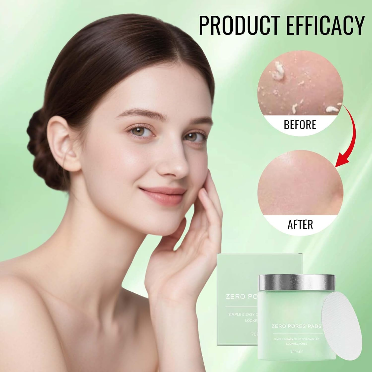 Depehelp Zero Pore Pads, Dual-Textured Facial Toner Pads with Facial Roller, Gentle Exfoliation for Pore Minimizing, Oil & Blackhead Reduction, for All Skin image number 1