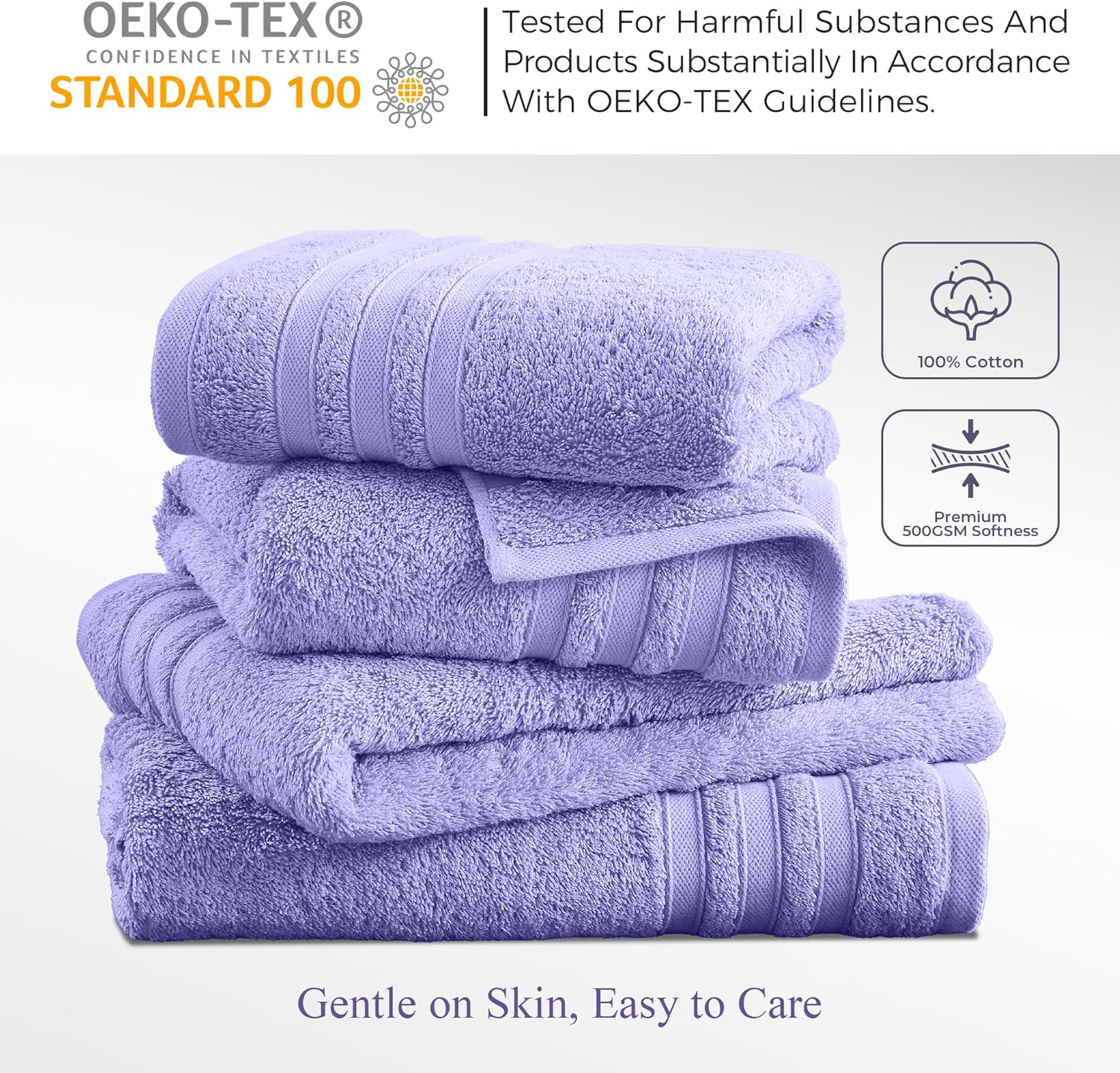 LINENOVA 100% Cotton Bath Towels 2 Pack - Premium 450GSM Soft & Lightweight Towel Set, Quick Dry & Absorbent Bathroom Towels, Ideal for Hotel, Spa and Gym Use (65X130Cm, Lavender) image number 3