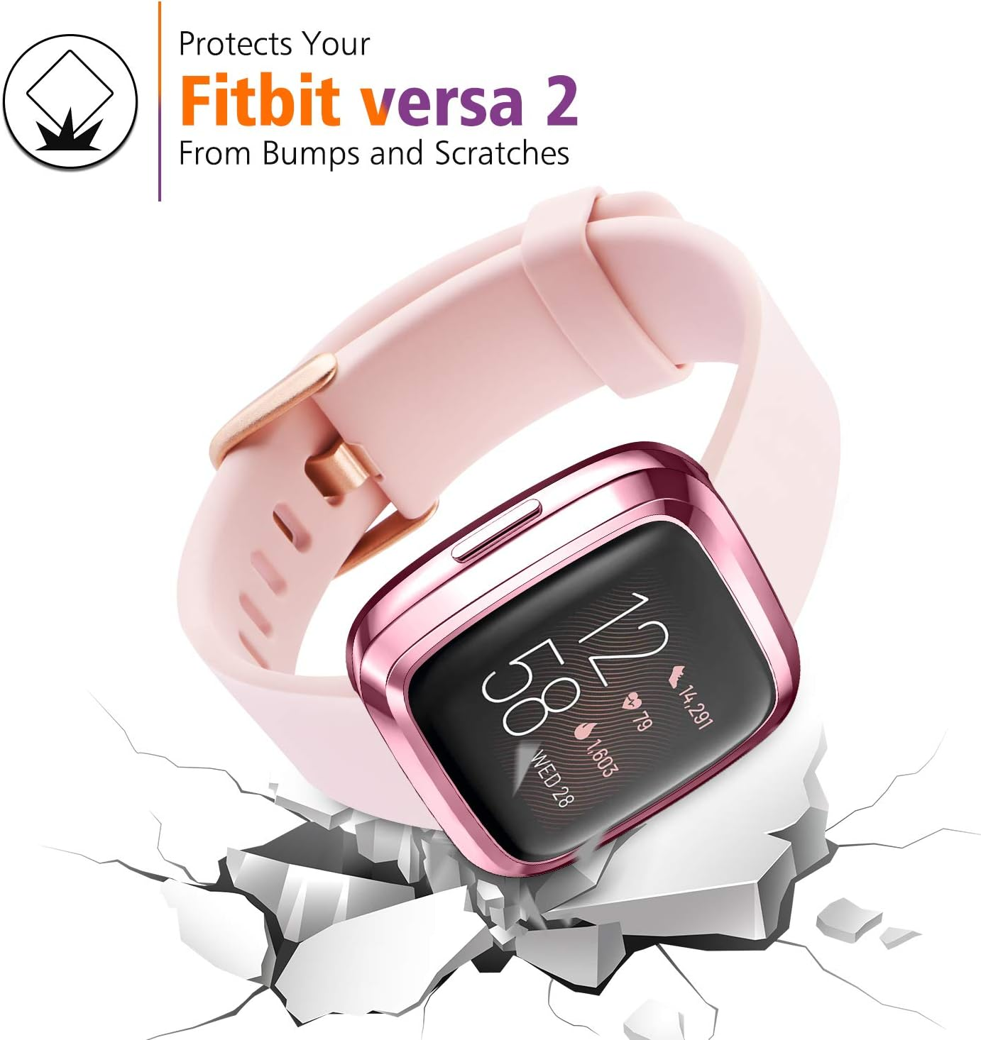 Mugust [6 Pack] Screen Protector Compatible with Fitbit Versa 2 Case, TPU Plated Full around Protective Case Cover (Black, Space Gray, Silver, Rose Gold, Rose Pink, Clear)