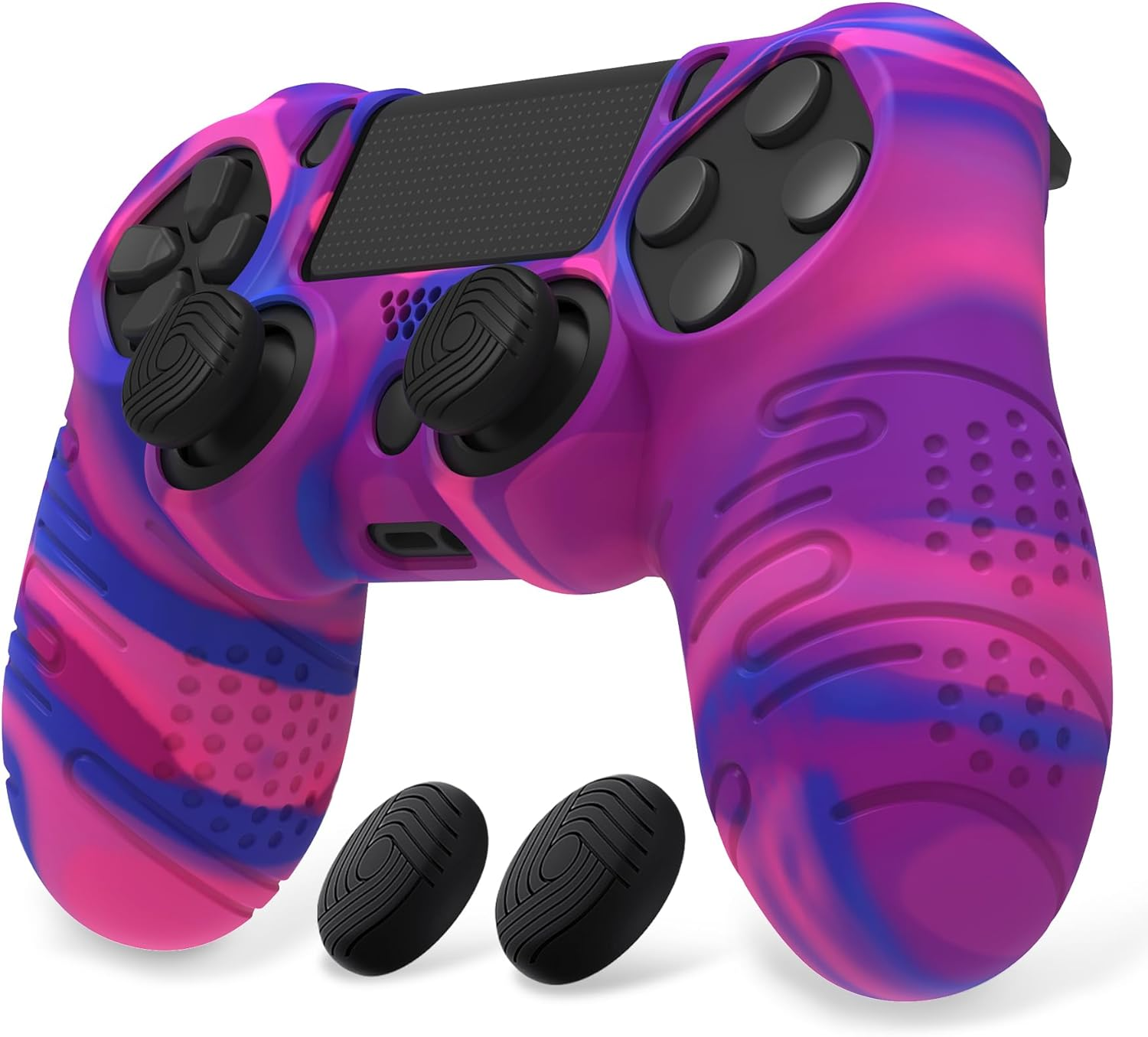 Playvital Line & Dot Pink & Purple & Blue Silicone Cover Skin for Ps4 Controller, Anti-Slip Soft Protector Case Cover with Thumb Grip Caps image number 5