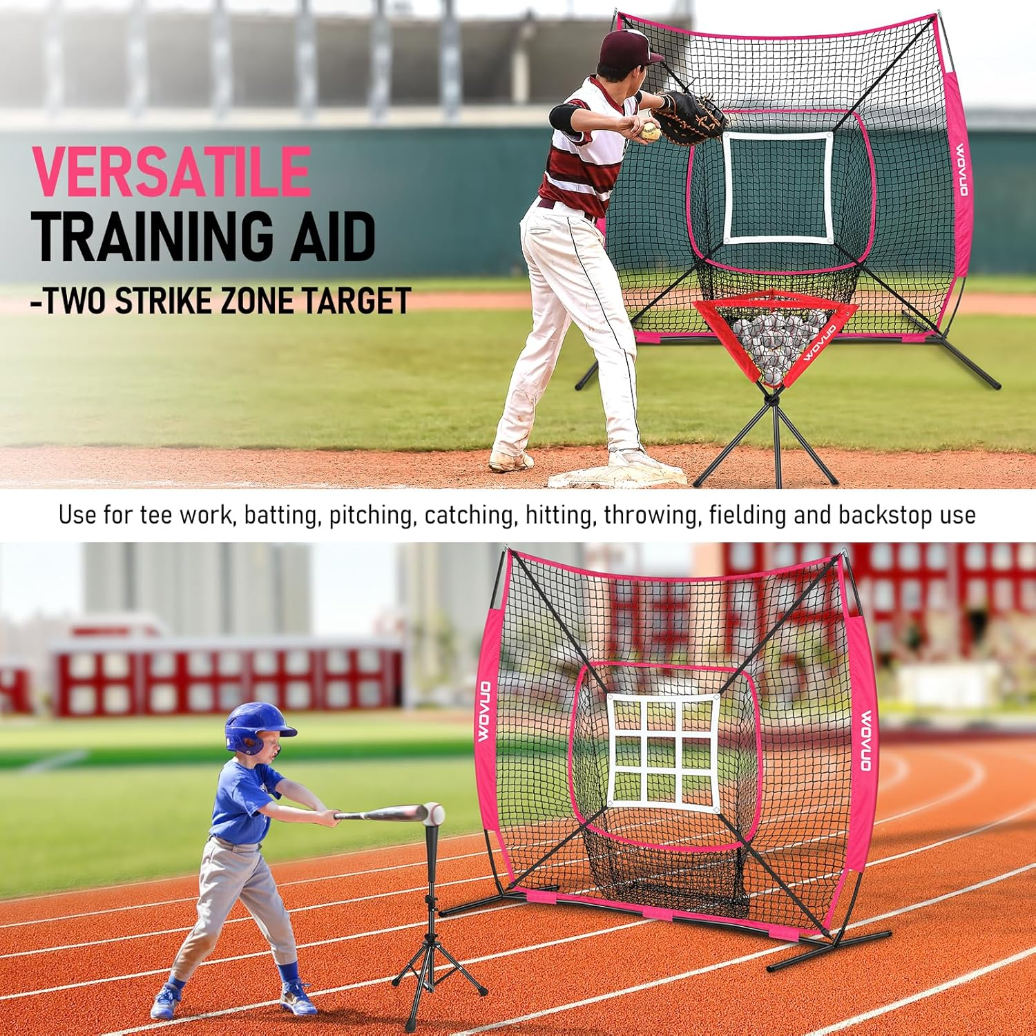 7X7 Ft Baseball Net for Batting Pitching Hitting, Softball Pitching Net with Strike Zone, Tee, Ball Caddy, Softball Batting Net Baseball Training Equipment for Kids Adult Youth Sport Practice image number 5
