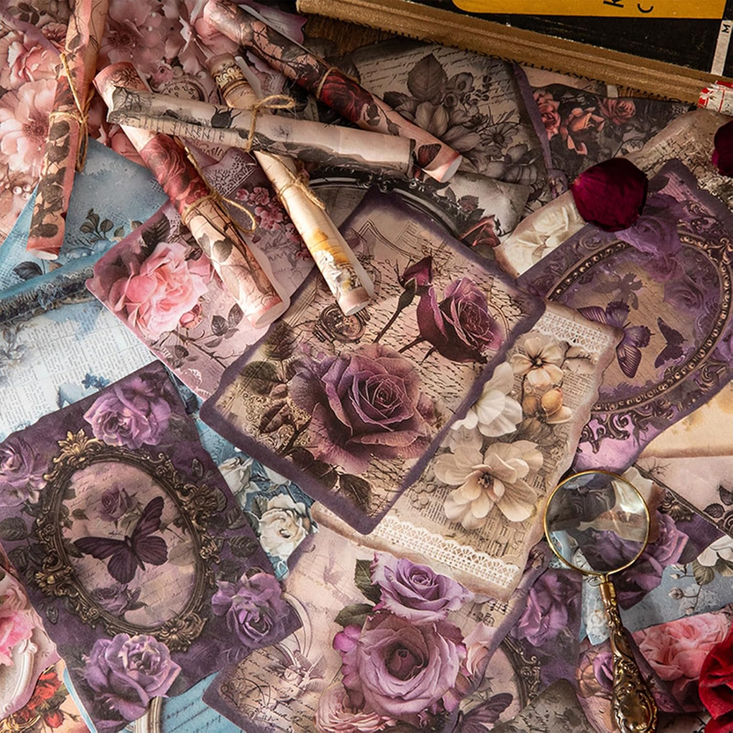 Prstincol 180 Sheets Scrapbook Paper,6 Pack(60 Designs) Rose Story Style Mixed Media Collage Paper for Scrapbooking, Junk Journals, Card Making and Decoupage,3.9X5.5 Inch