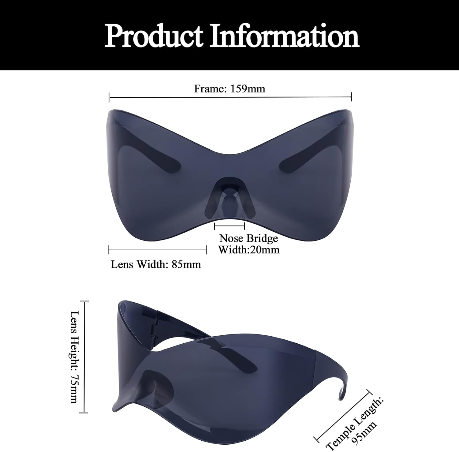 LJCZKA Rimless Wrap around Sunglasses for Women Men, Oversized Futuristic Sunglasses Y2K Trendy Shades UV400 Protection - Silver image number 3