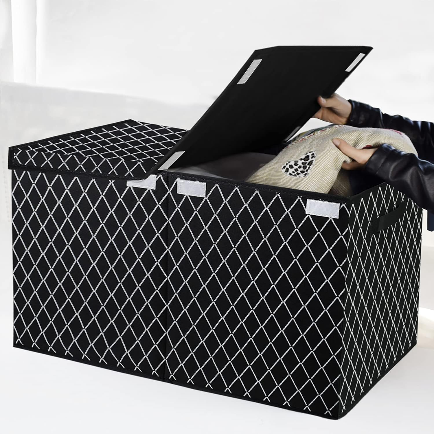 Toy Chest Box Organizer Bins for Boys Girls, Kids Large Collapsible Storage Box Container Sturdy with Fabric Flip-Top Lid & Handles for Clothes, Blanket, Nursery, Playroom, Bedroom, (Black) image number 6