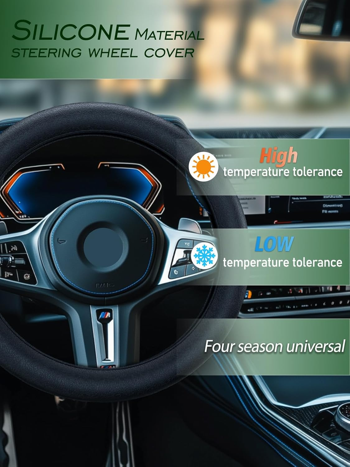 LRITER Car Steering Wheel Cover, Non-Slip Silicone Material, Multiple Color Choices, Universal Auto Parts Steering Wheel Cover, Suitable for Most Cars (Black) image number 1