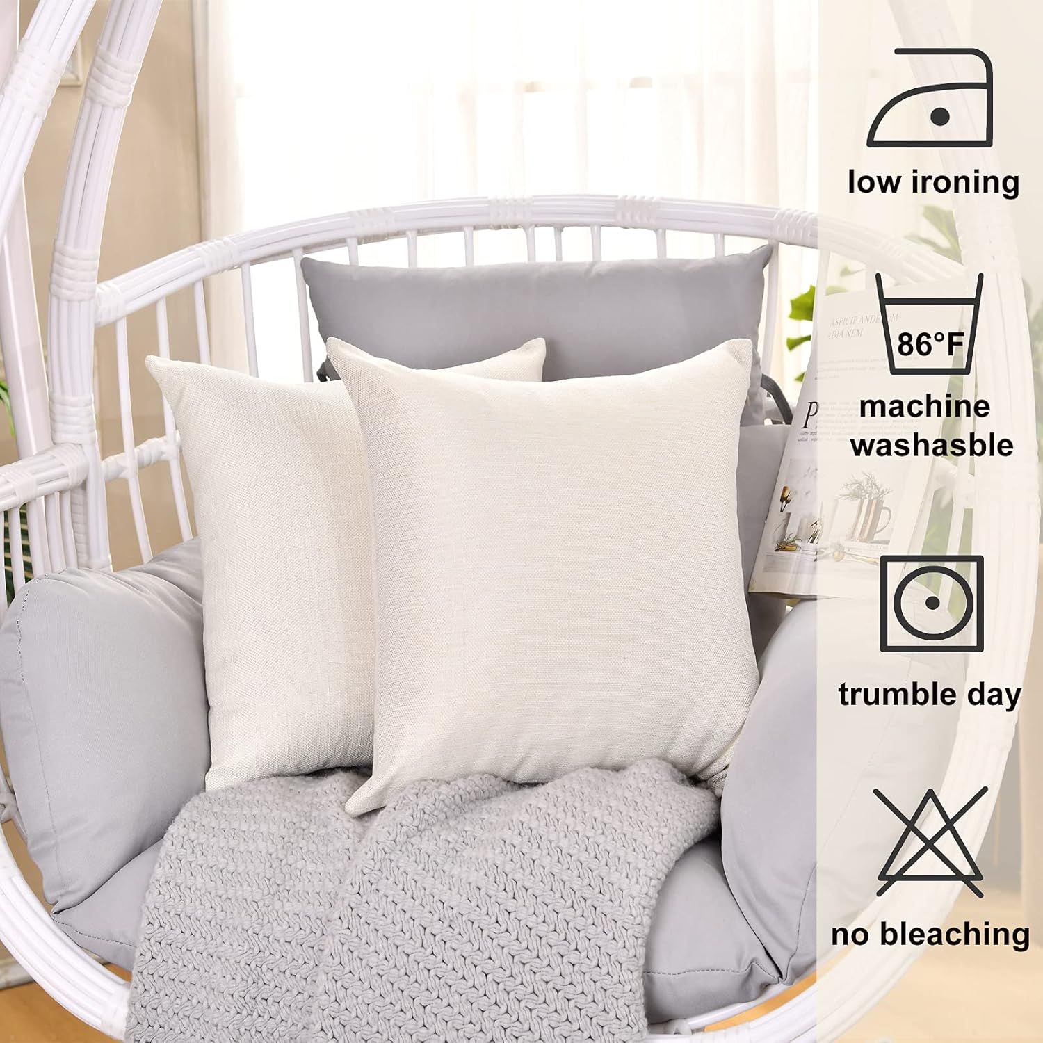 Throw Pillow Covers Bulk Linen Blank Couch Cushion Pillow Case for Vinyl Sublimation HTV Ironing Craft Embroider Decoration 18 X 18 Inch Beige Set of 8 image number 5