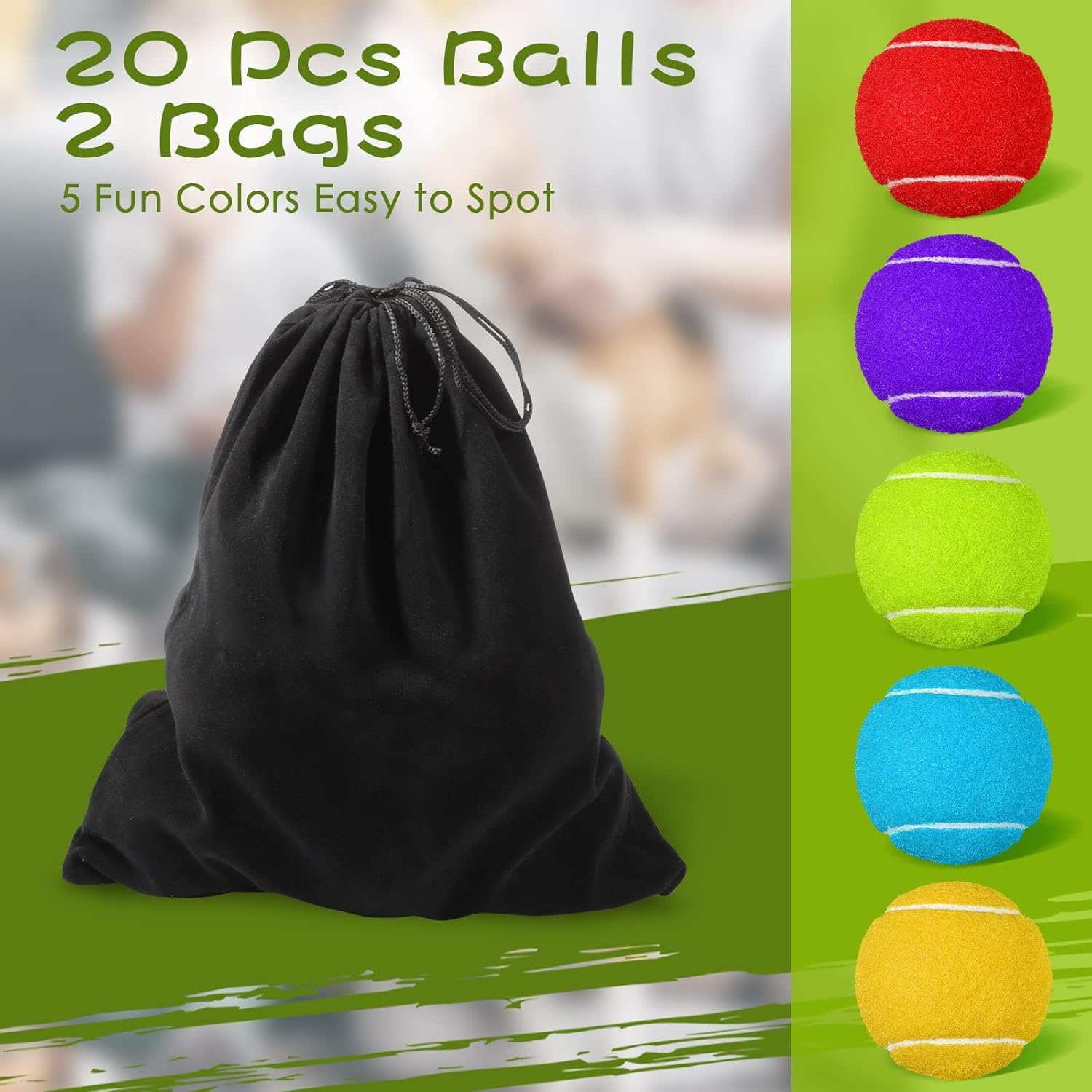 Pack of 20 Tennis Balls for Dogs 2.5 Inch PET Dog Ball for Large, Medium and Small Dogs Colored Interactive Puppy Tennis Doggy Toy with Bag Training Play Exercise, 5 Colors image number 1