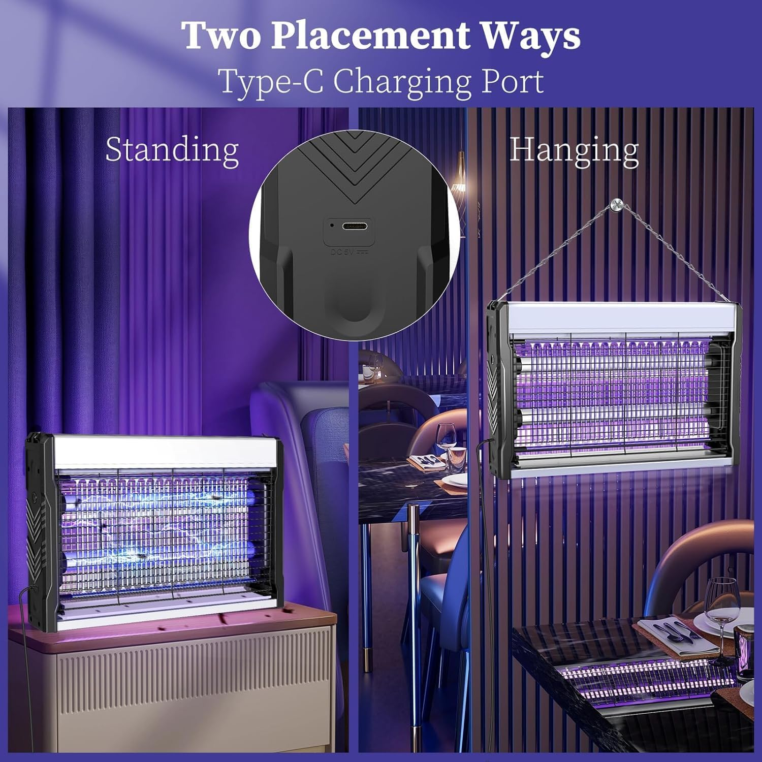 PALONE Fly Killer Electric Fly Zapper 3200V USB Port Powerful Mosquitoes Killer Lamp Hangable Bug Zapper Insect Killer for Indoor Outdoor Garden image number 3