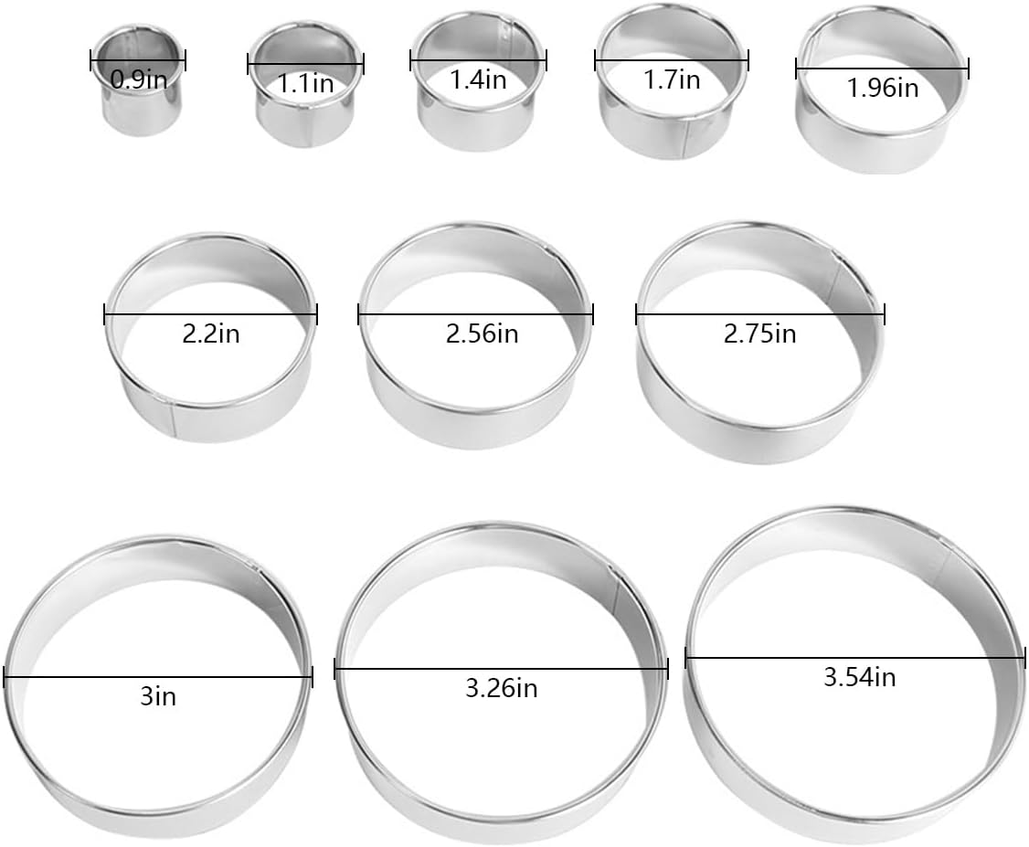 11 Pcs Cookie Cutters,Circle Cutter,Crumpet Rings,Stainless Steel Circle Cookie Cutters Set,Pastry Cutters in Graduated Sizes for Donut and Scone(11 Pack Round)