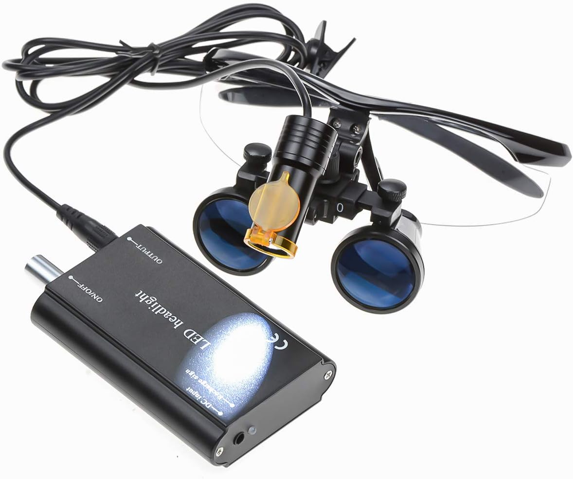 Tankredrug 5W LED Headlight Lamp Filter Belt Clip on 3.5X 420Mm Working Distance Wide View Optical Glass Binocular Loupe with Aluminum Case (Black)