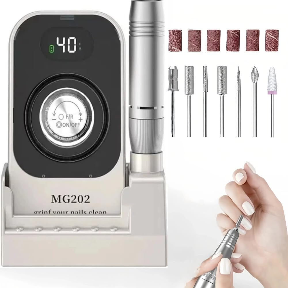 Nail Drill-Professional Cordless Electric Nail Drill Machine - 40,000 RPM, Rechargeable, LCD Display, 6 Metal Bits, Lightweight for Gel/Acrylic Nails, Manicure & Pedicure image number 5