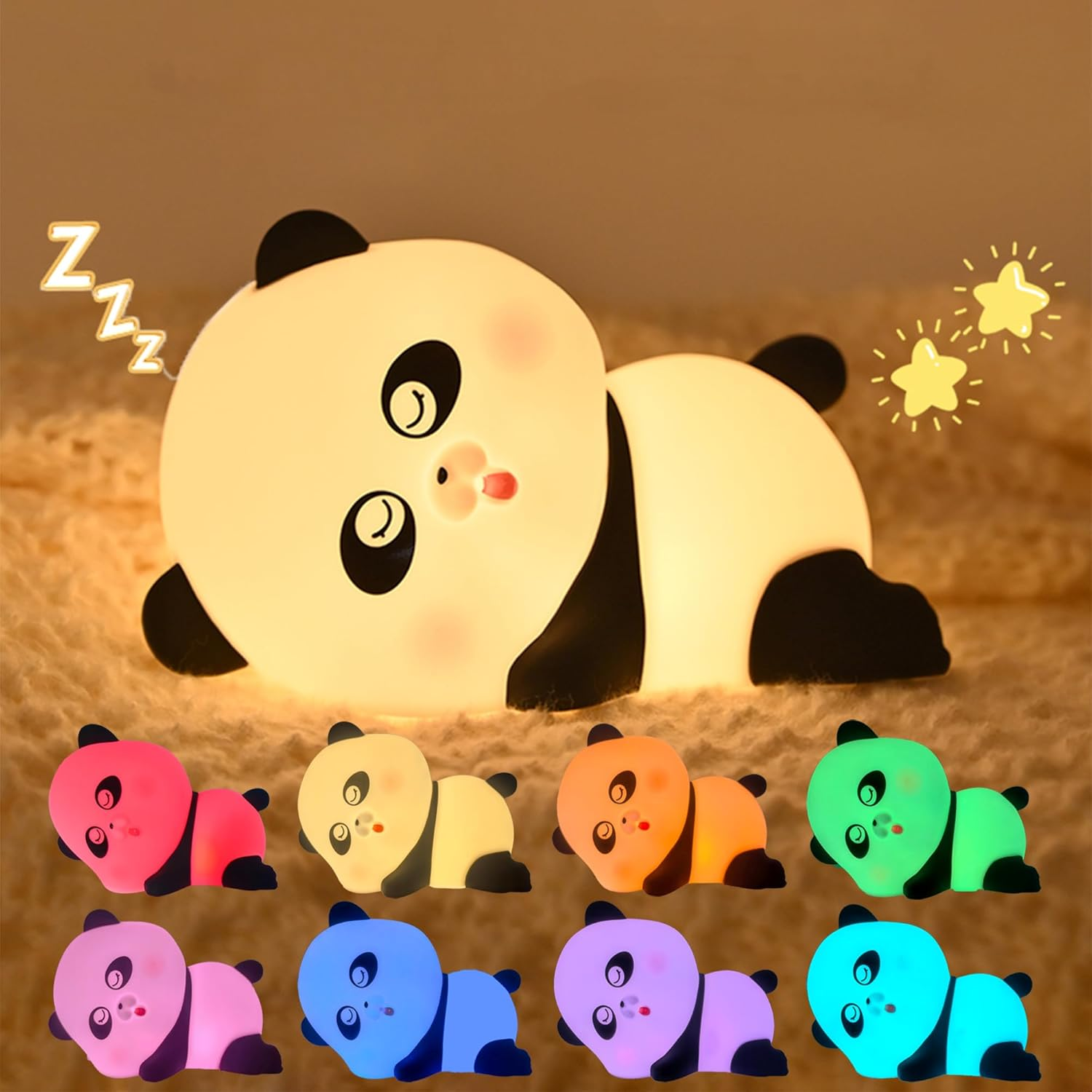 Panda Kids Night Light, Bedside Cordless Rechargeable Lamp, Squishy Portable LED Touch Light,Dimmable USB Lamp,7-Color Breathing Mood Light,Cute Gift for Baby Girl and Boy