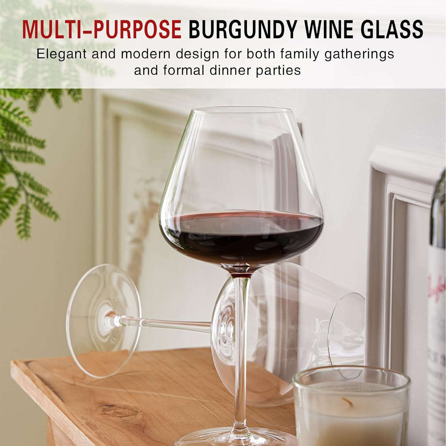 WOTOR Red Wine Glasses Set of 4, 25 Oz Large Burgundy Wine Glasses with Long Stem, Hand Blown Crystal Wine Glasses - Light, Ultra-Thin, Gift Packaging for Wedding, Anniversary (Clear) image number 3