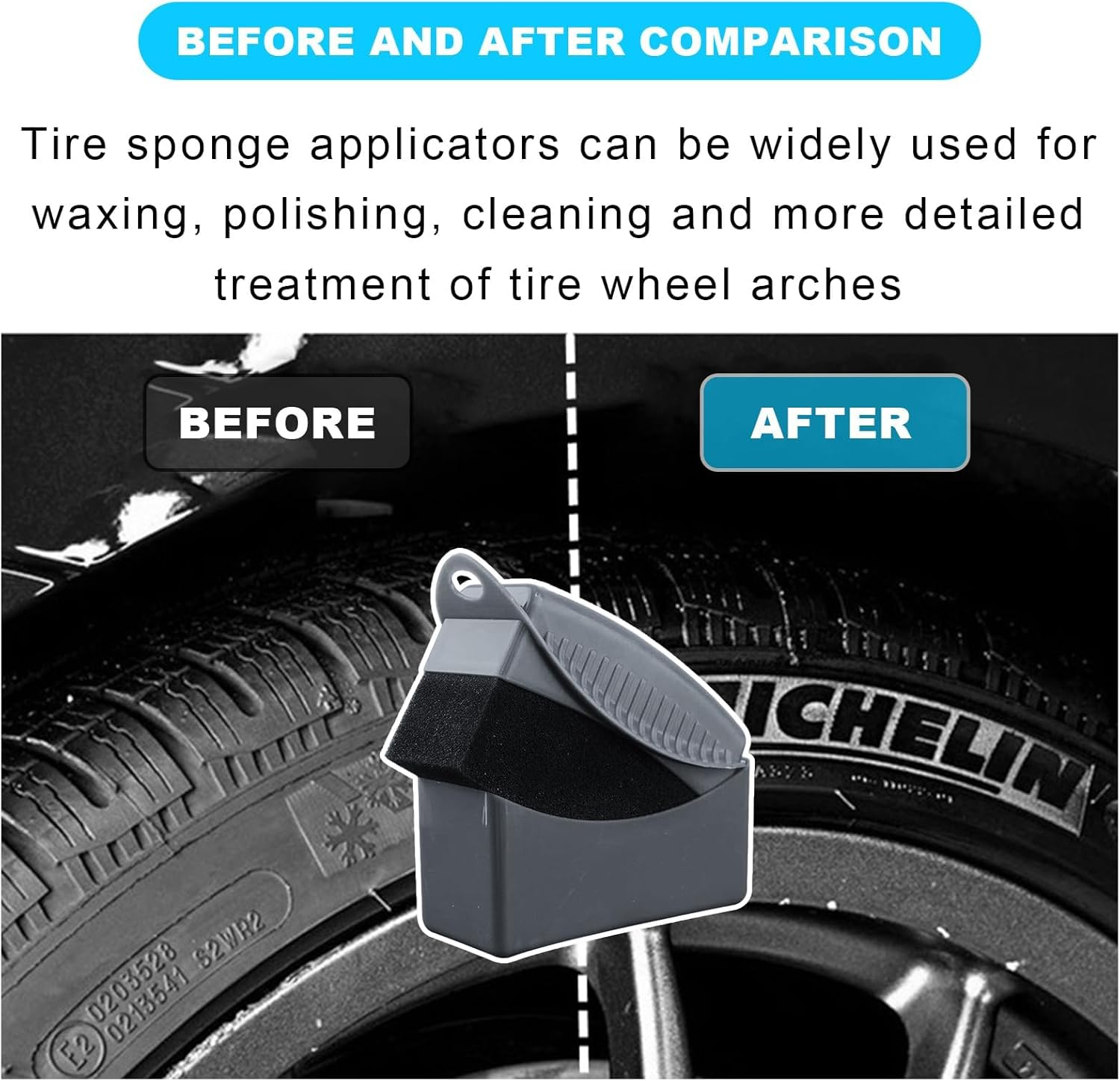 2PCS Tire Dressing Applicator, Reusable Car Tire Shine Sponge Applicator Pad with Lid, Durable Foam Auto Wheel Detailing Applicator for Vehicle Waxing Polishing Cleaning (Gray) - Red image number 5