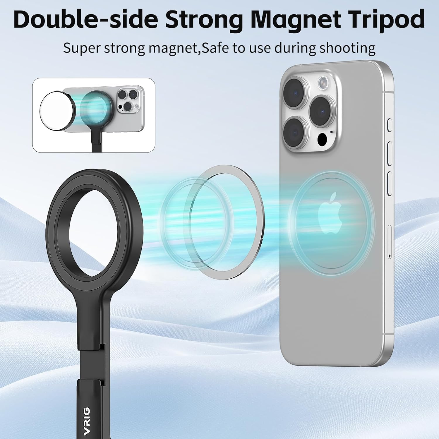 VRIG TP-27 Magnetic Phone Tripod & Selfie Stick, 21" Extendable Smartphone Tripod with Cold Shoe and Double-Sided Magnetic Phone Holder, Compatible with Iphone 16 15 14 13 12 Series image number 1