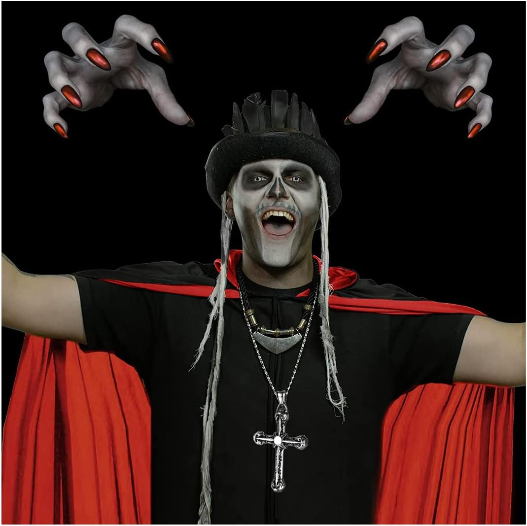 Halloween Vampire Cloak W/T Cross Necklace Black & Red Reversible Hooded Witch Cape Adult Youth Wizard Witch Vampire - 120Cm image number 2