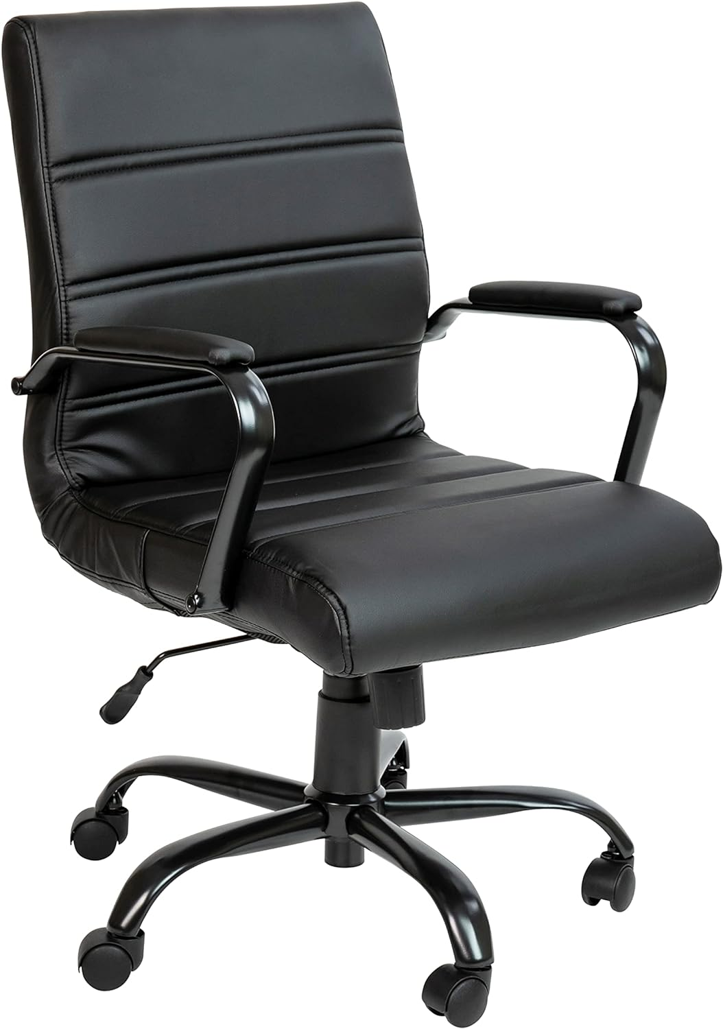 Flash Furniture Mid-Back White Leather Executive Swivel Chair with Rose Gold Frame and Arms