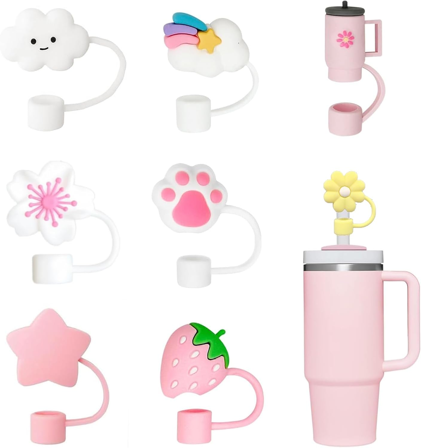 Straw Covers for Stanley Cup, 10Mm Dust-Proof Silicone Straw Toppers, Reusable Straws Cover Cap - 40/30 Oz Stanley Accessories.(8 PCS)