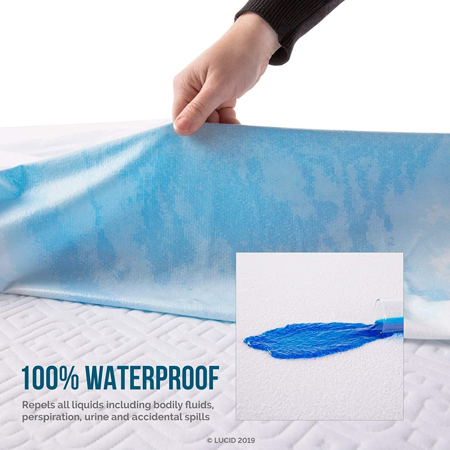 Lucid Premium Hypoallergenic 100% Waterproof Mattress Protector - Universal Fit, Cotton Terry Top,White Twin - California King Mattress Protector image number 2