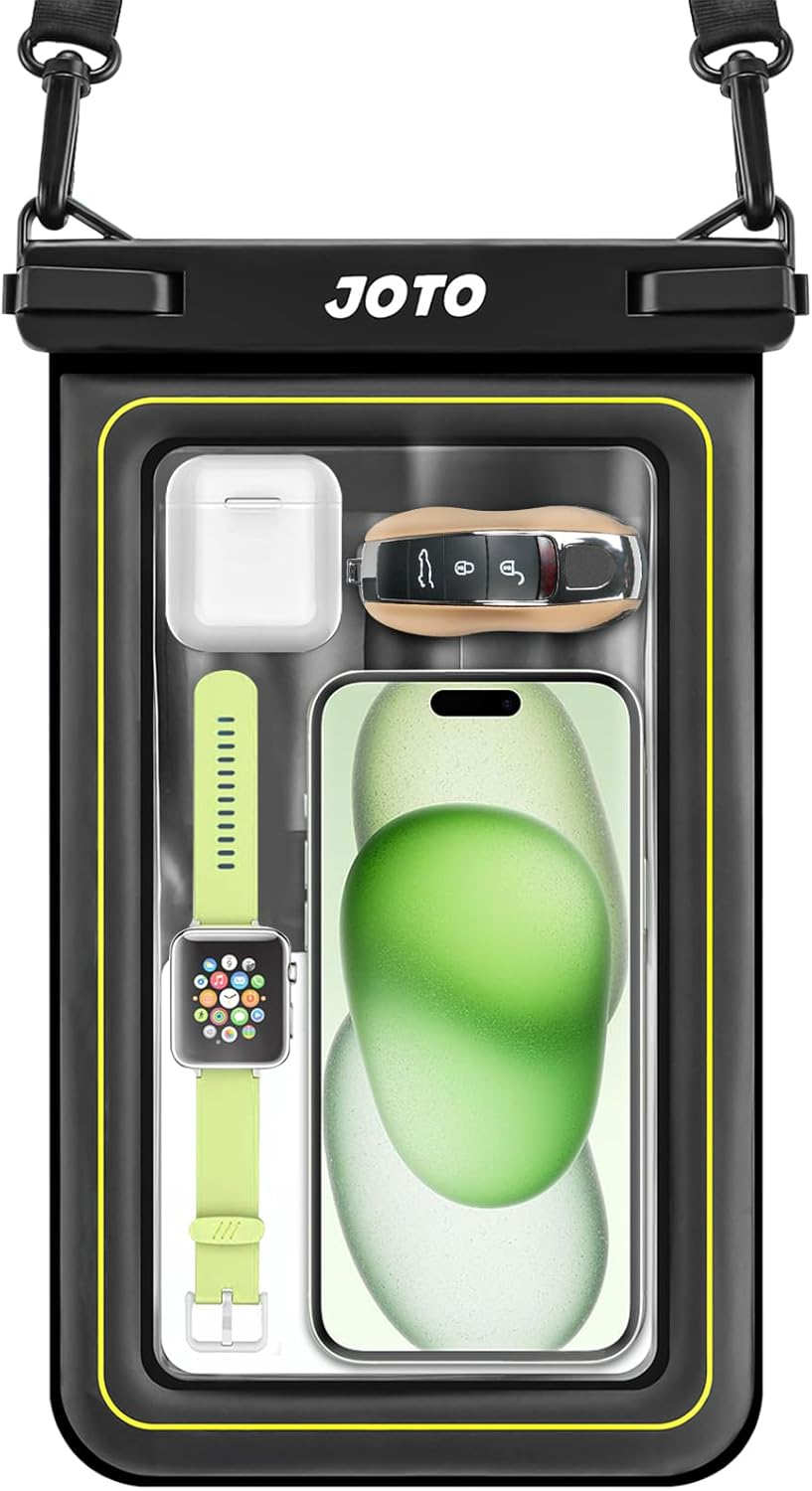 JOTO IP68 Large Waterproof Floating Phone Pouch, Float Dry Bag Cellphone Holder Case for Iphone 17 16 15 14 13 12 11 Air Pro Max Galaxy S24 S23 Ultra S22 S21 Wallet for Cash Card Watch -Black