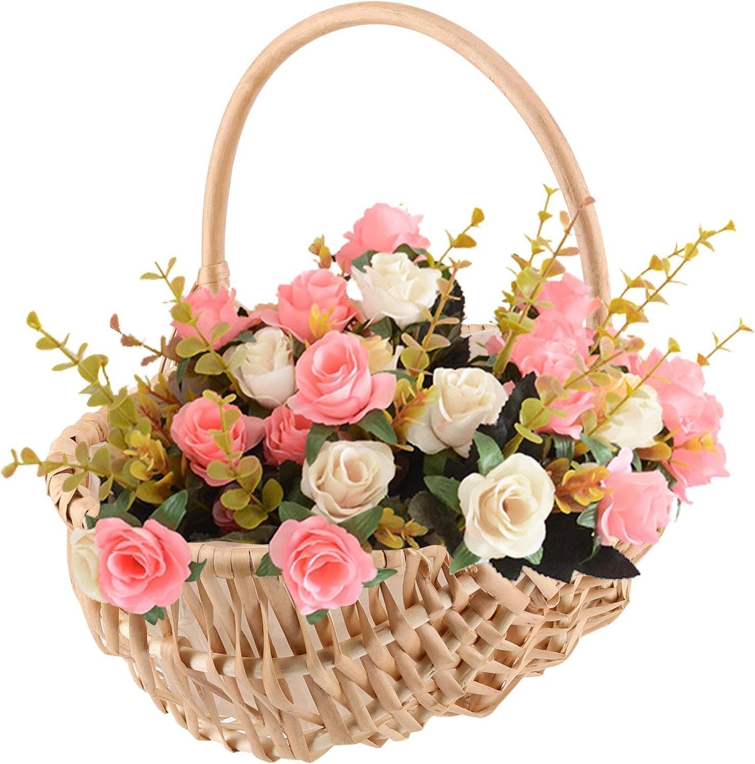 Handwoven Rattan Basket - Vintage Style Woven Picnic Basket with Handle, Small Flower Girl Basket for Floral Arrangements, Fruits, Bread Storage & Outdoor Gatherings image number 3